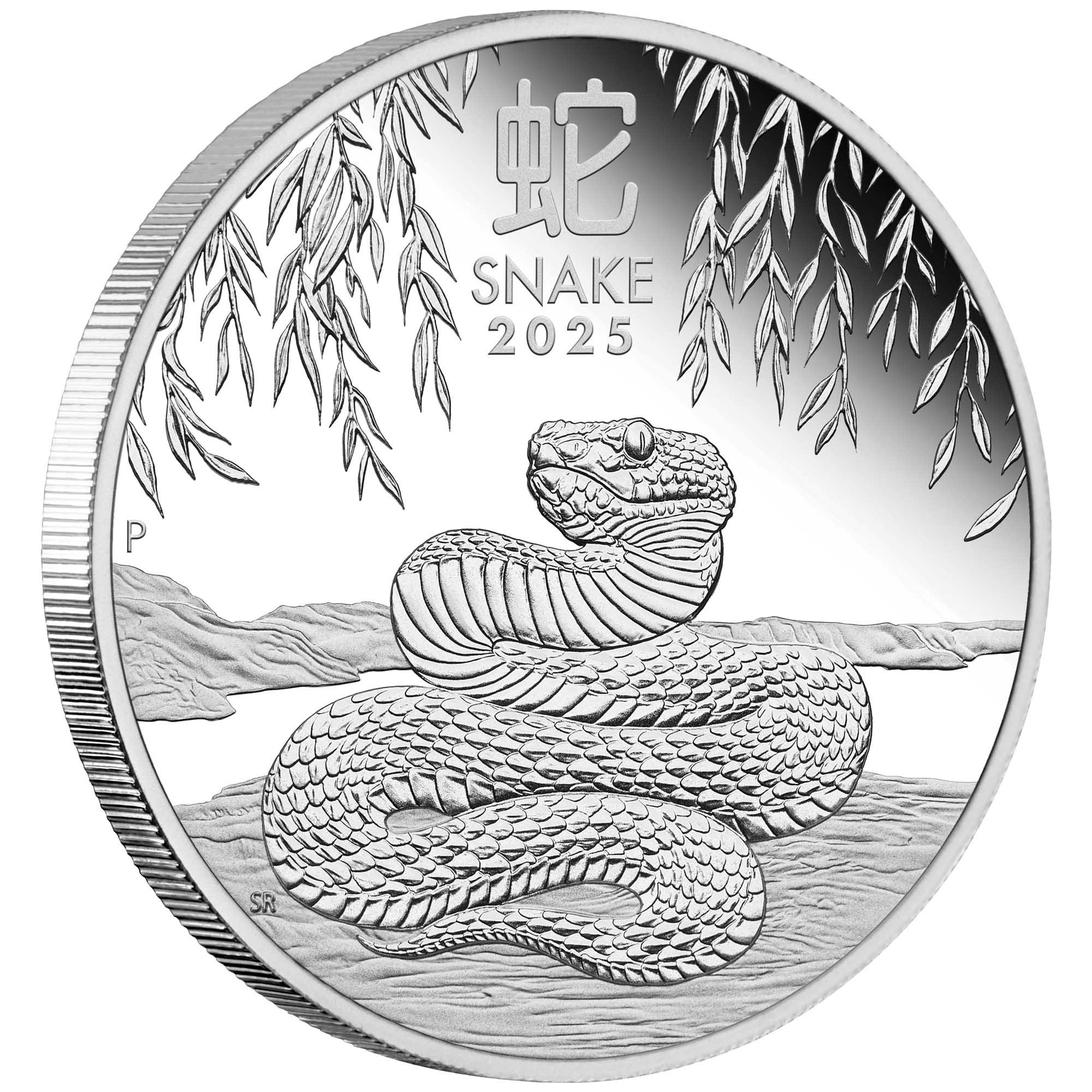 01 2025 Year of the Snake Silver Proof Coin OnEdge HighRes