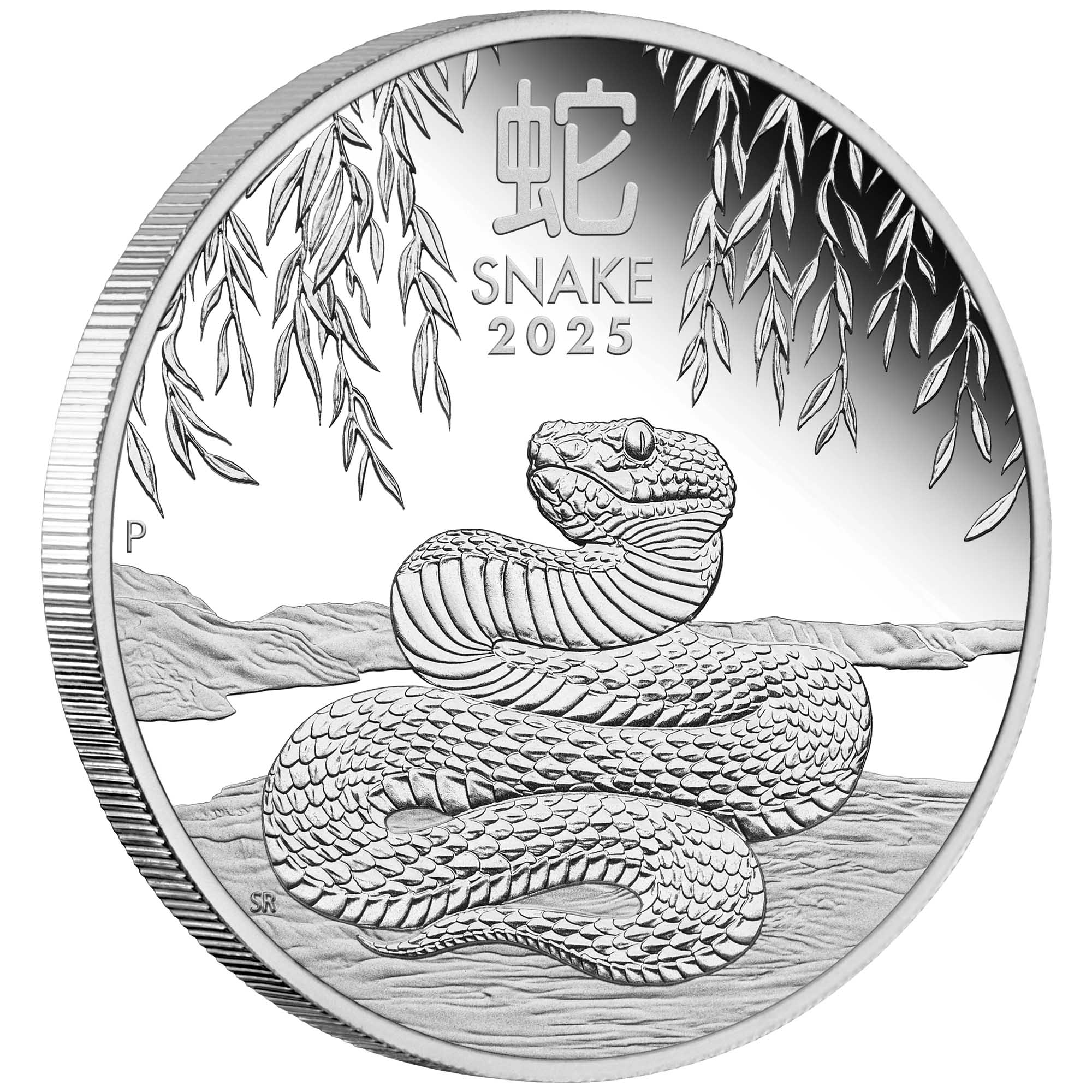 01 2025 Year of the Snake Silver Proof Coin OnEdge HighRes