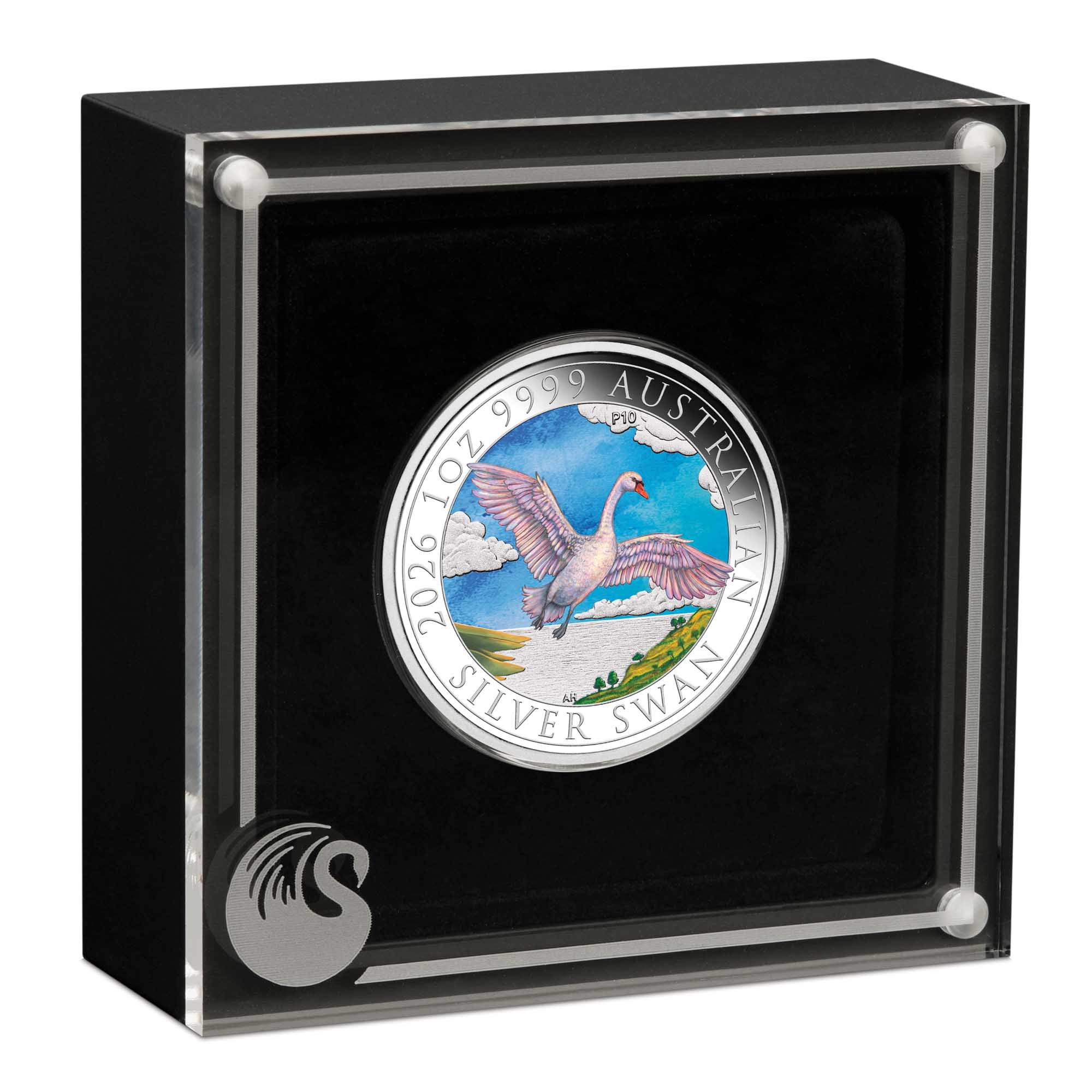 04 3851 2026 Swan 1oz Silver Bullion Coloured Coin in case HR