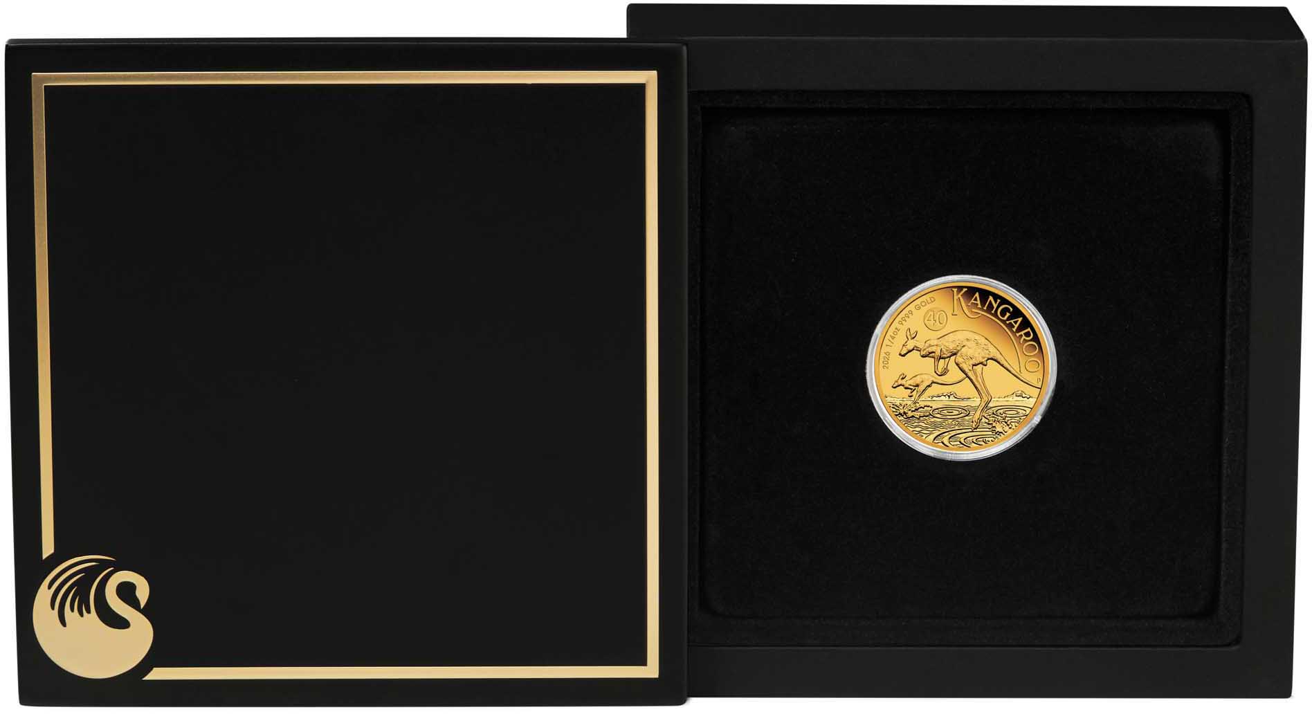 06 3844 Australian Kangaroo 2026 1 4oz Gold Proof Coin in case HR CROPPED