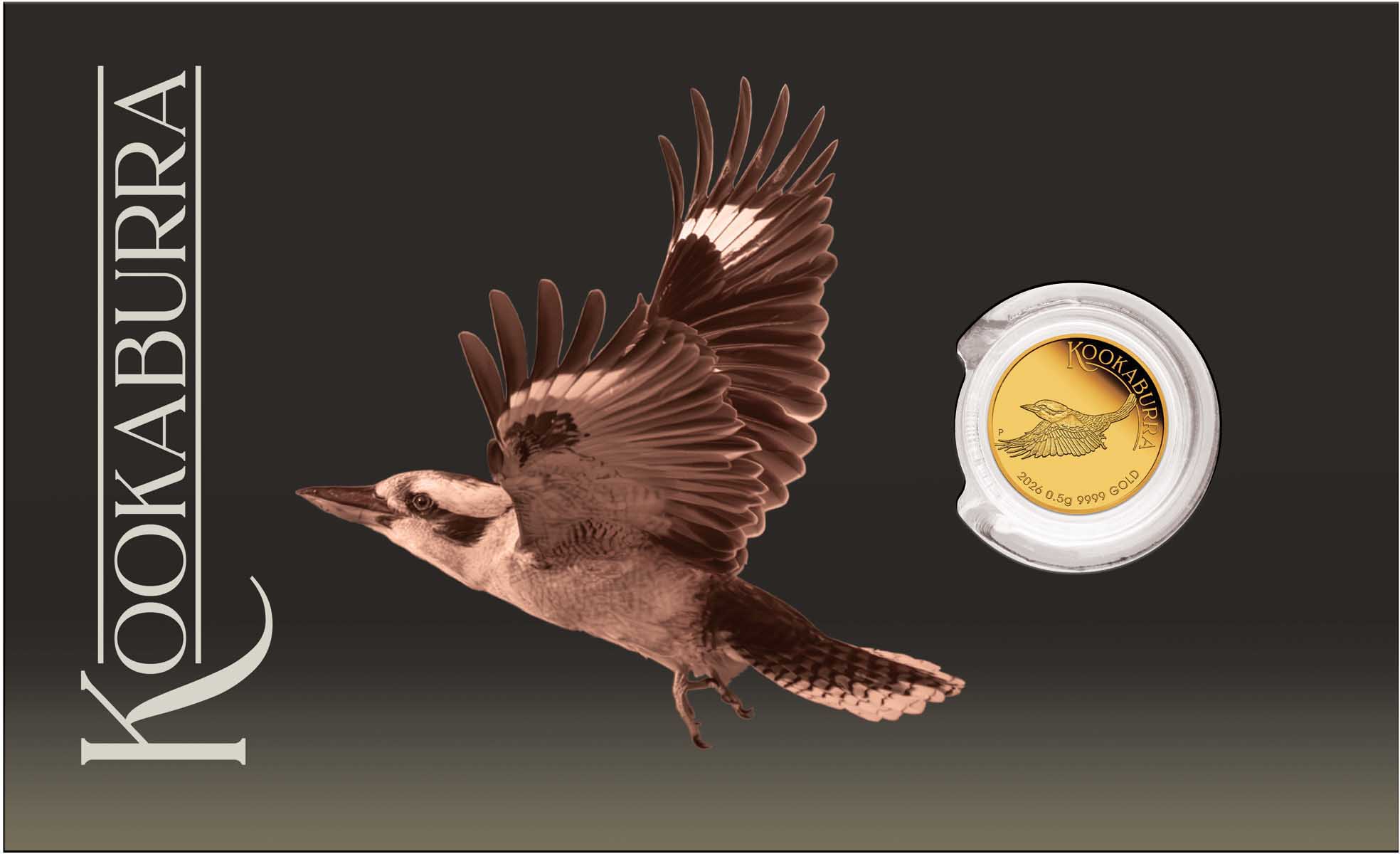 TRIM 3802 Australian Kookaburra 2026 1 2g Gold Proof Gilded Coin in card front HR