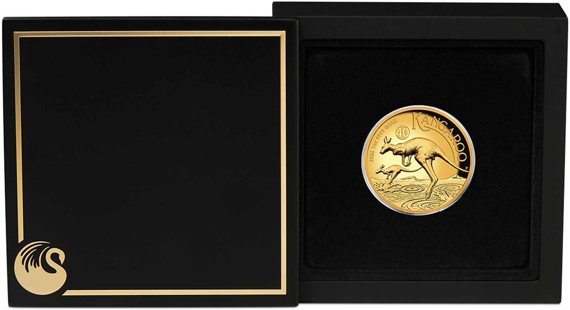 06 3844 Australian Kangaroo 2026 1oz Gold Proof HR Coin in case CROPPED