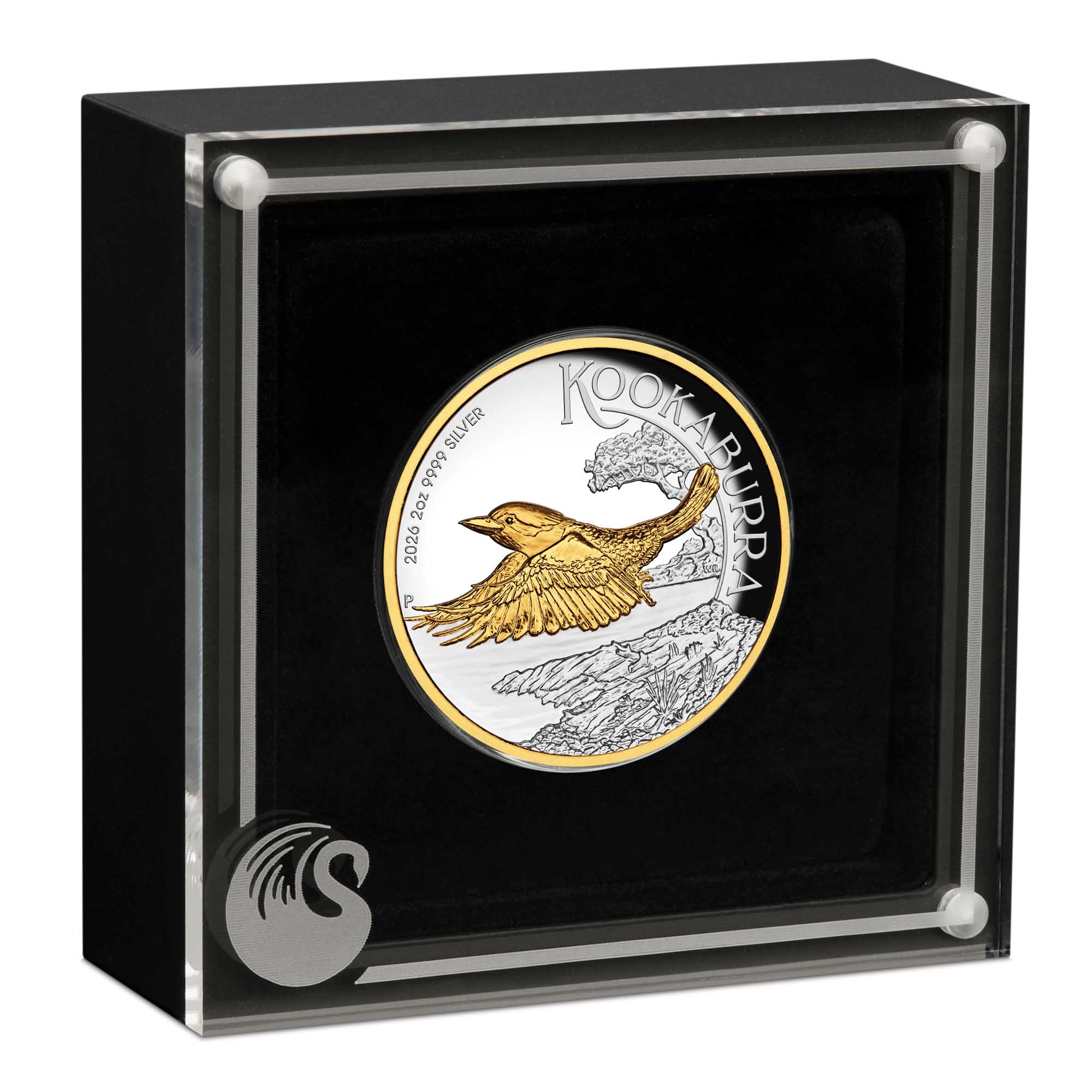 09 3771   Kookaburra 2026 2oz Silver Proof HR Gilded Coin in case HighRes