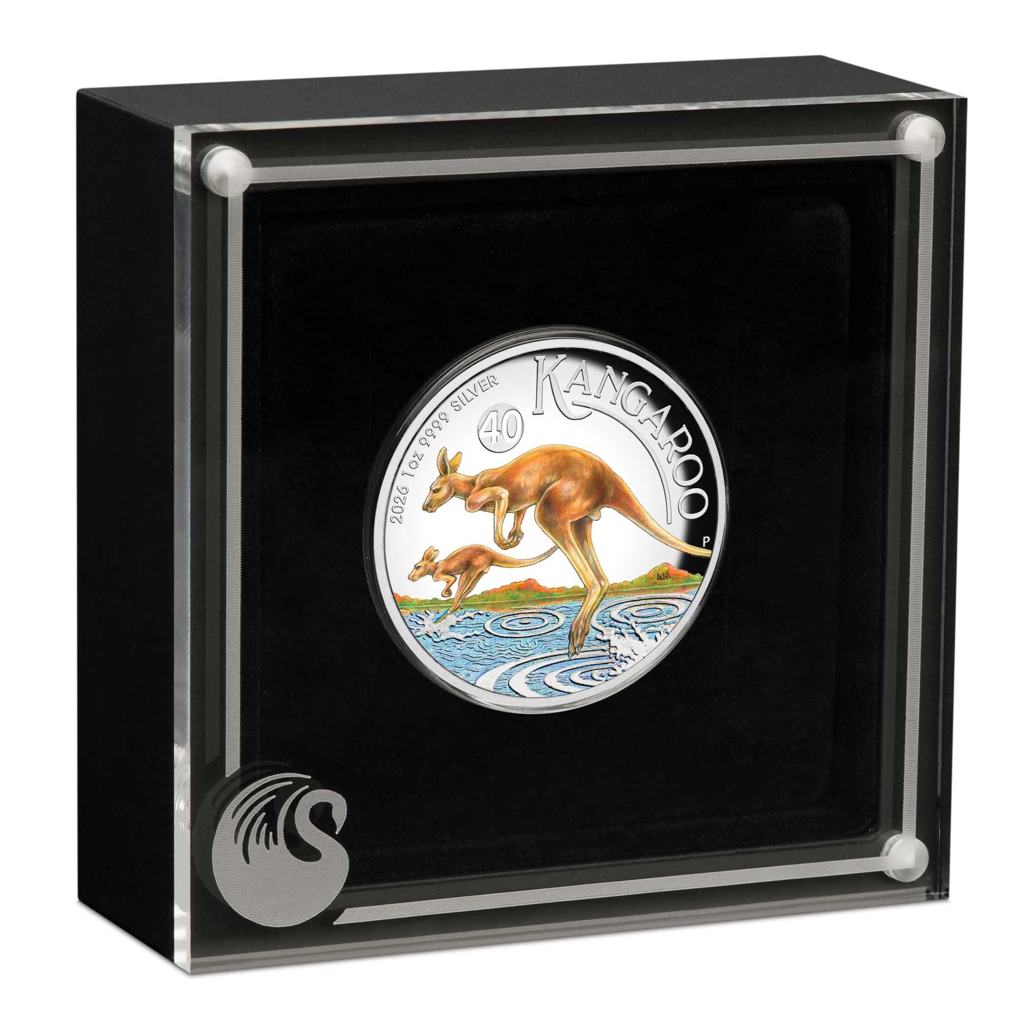 04 3843 Australian Kangaroo 2026 1oz Silver HR Coloured Coin in case HR