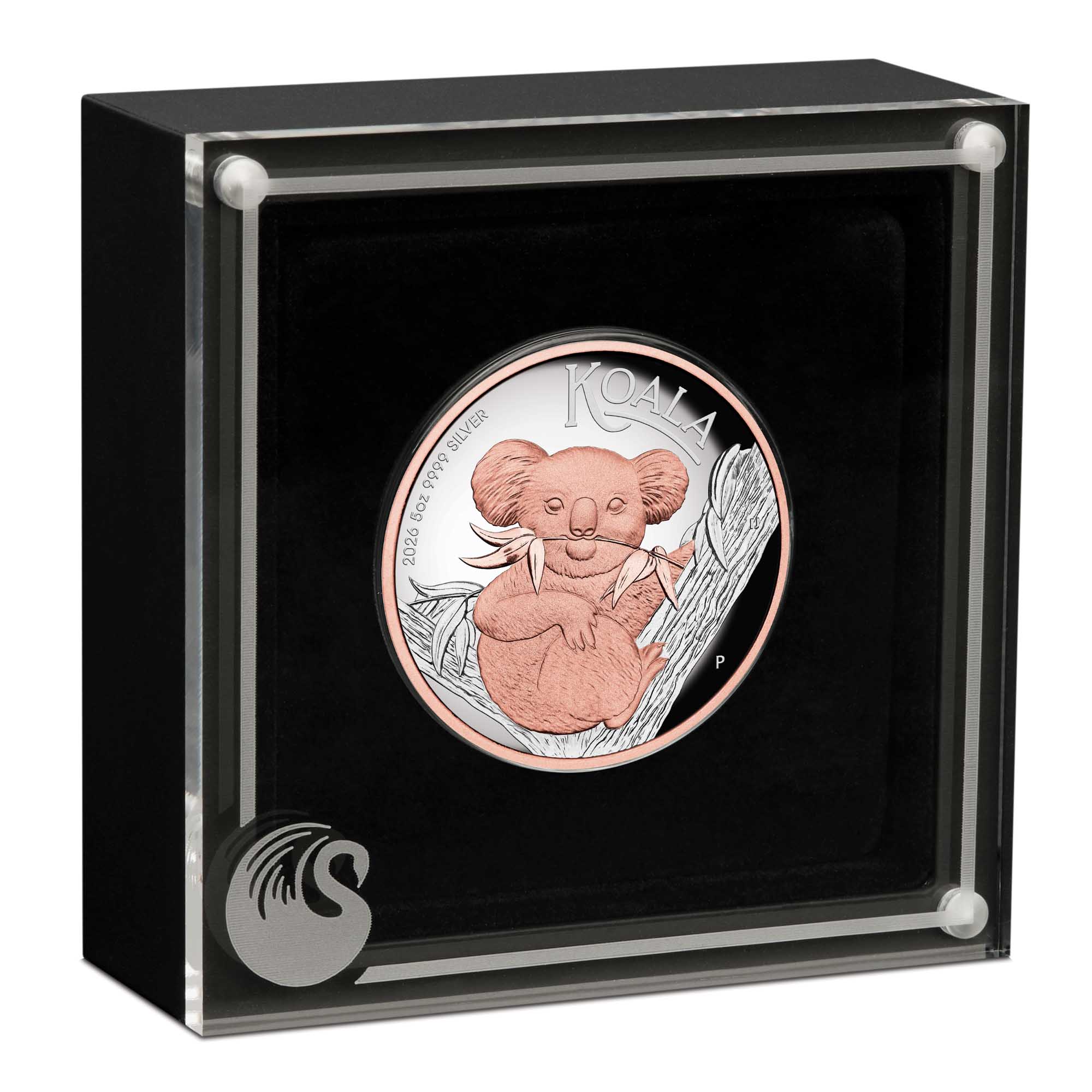 04 3801   Koala 2026 5oz Silver Proof HR Rose Gold Gilded Coin in case HighRes