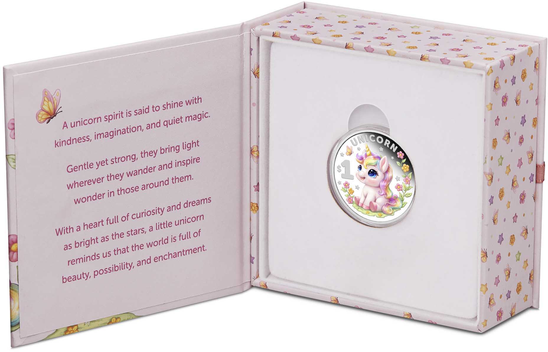 6 26A28BAA Baby Unicorn 2026 1 2oz Silver Proof Coloured Coin InCaseOpen Trim