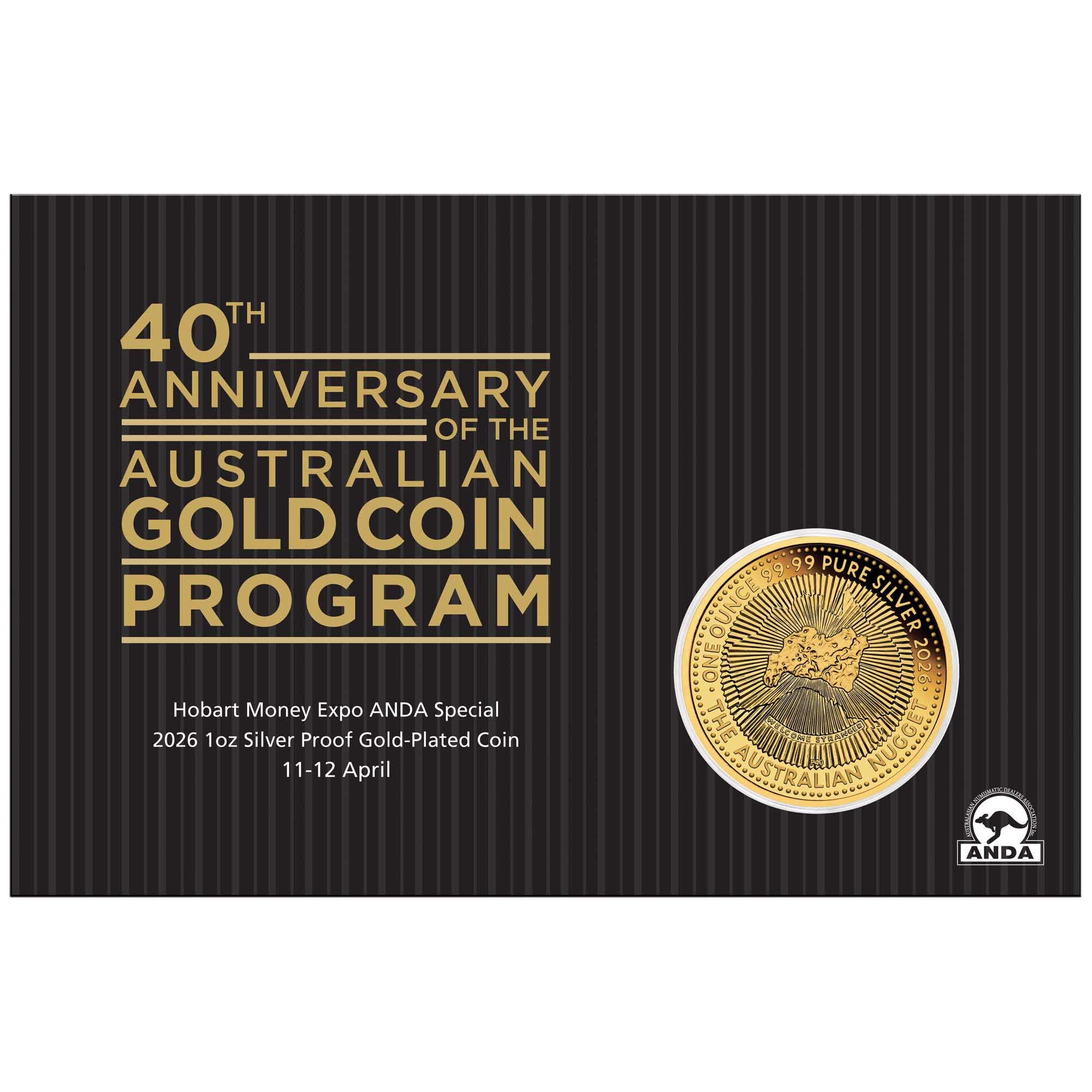 01 3721 Hobart ANDA Show Special 40th Ann Australia Nugget 2026 1oz Silver Plated Coin In Card Reverse In Card Front HR