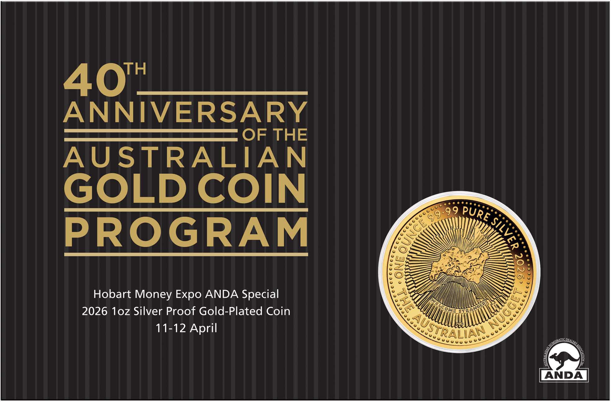 06 3721 Hobart ANDA Show Special 40th Ann Australia Nugget 2026 1oz Silver Plated Coin In Card Reverse In Card Front CROP