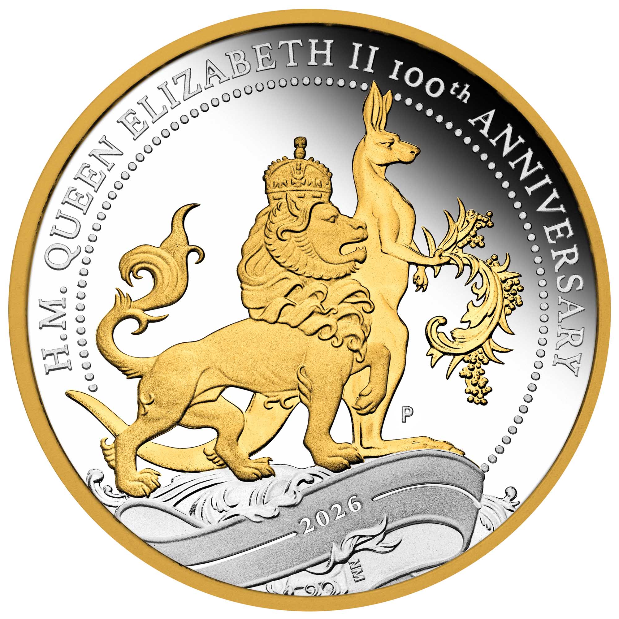 Guilded Design QEII 100th Anniversary 2026 1oz Silver Proof Gilded Coin