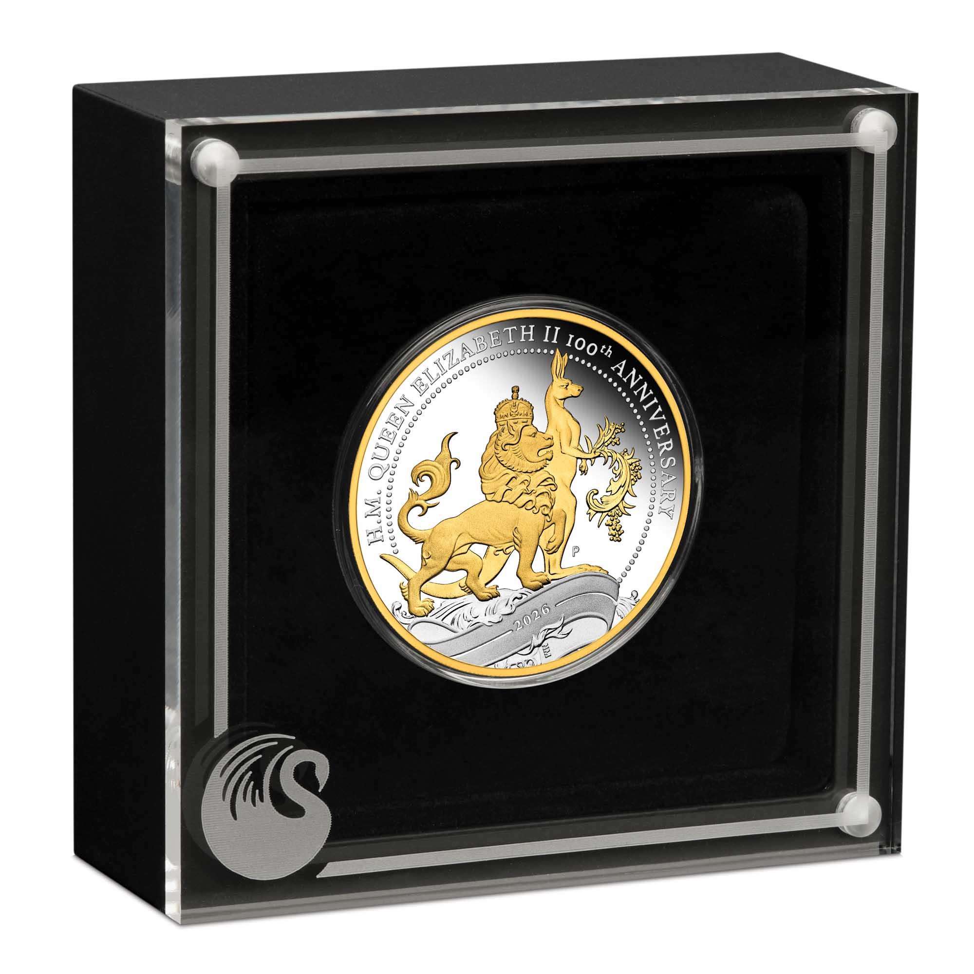 04 3921 HM QEii 100th Ann Florin 2026 1oz Silver Proof Gilded in case HR