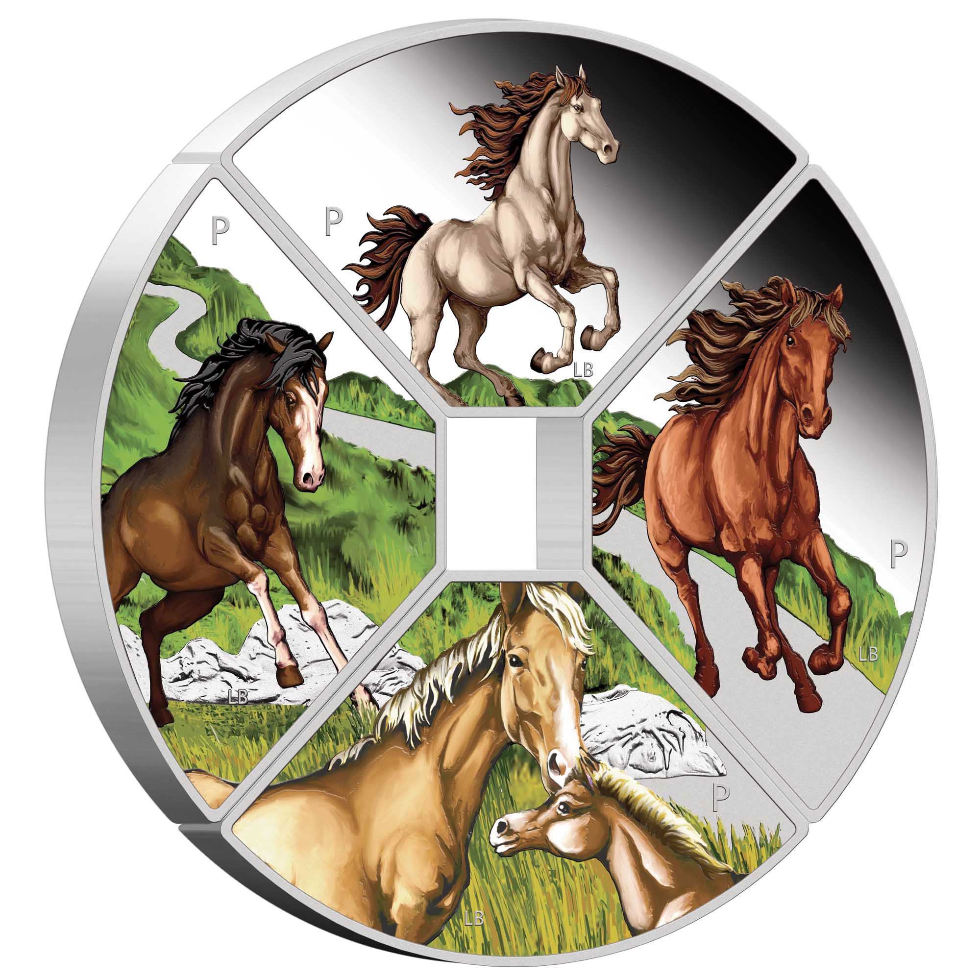 01 2026 Chinese Lunar Quadrant YOT Horse 1oz Silver Proof Coloured Four Coin Set OnEdge HighRes