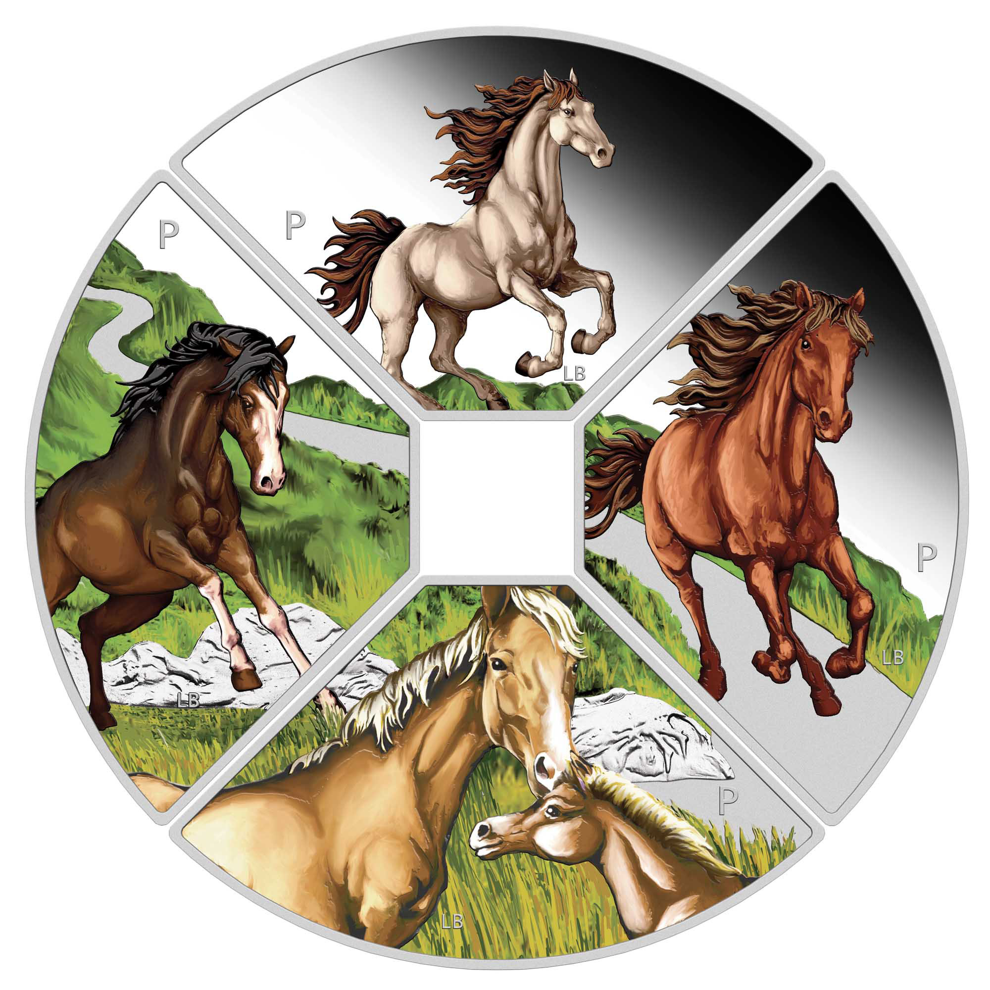 02 2026 Chinese Lunar Quadrant YOT Horse 1oz Silver Proof Coloured Four Coin Set On StraightOn Joint HighRes