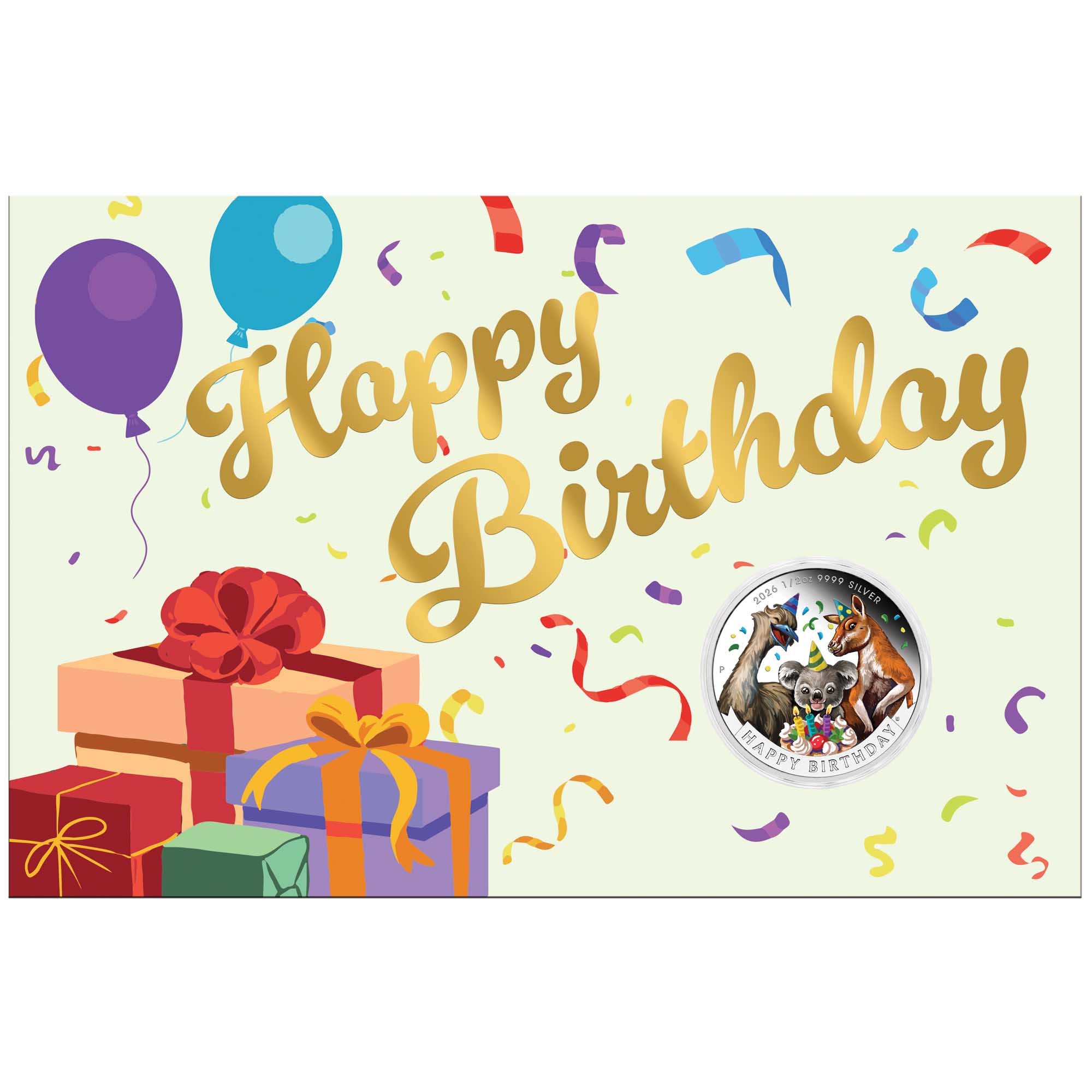 01 2026 Happy Birthday 1 2oz Silver Proof Coloured Coin In Card Front HighRes