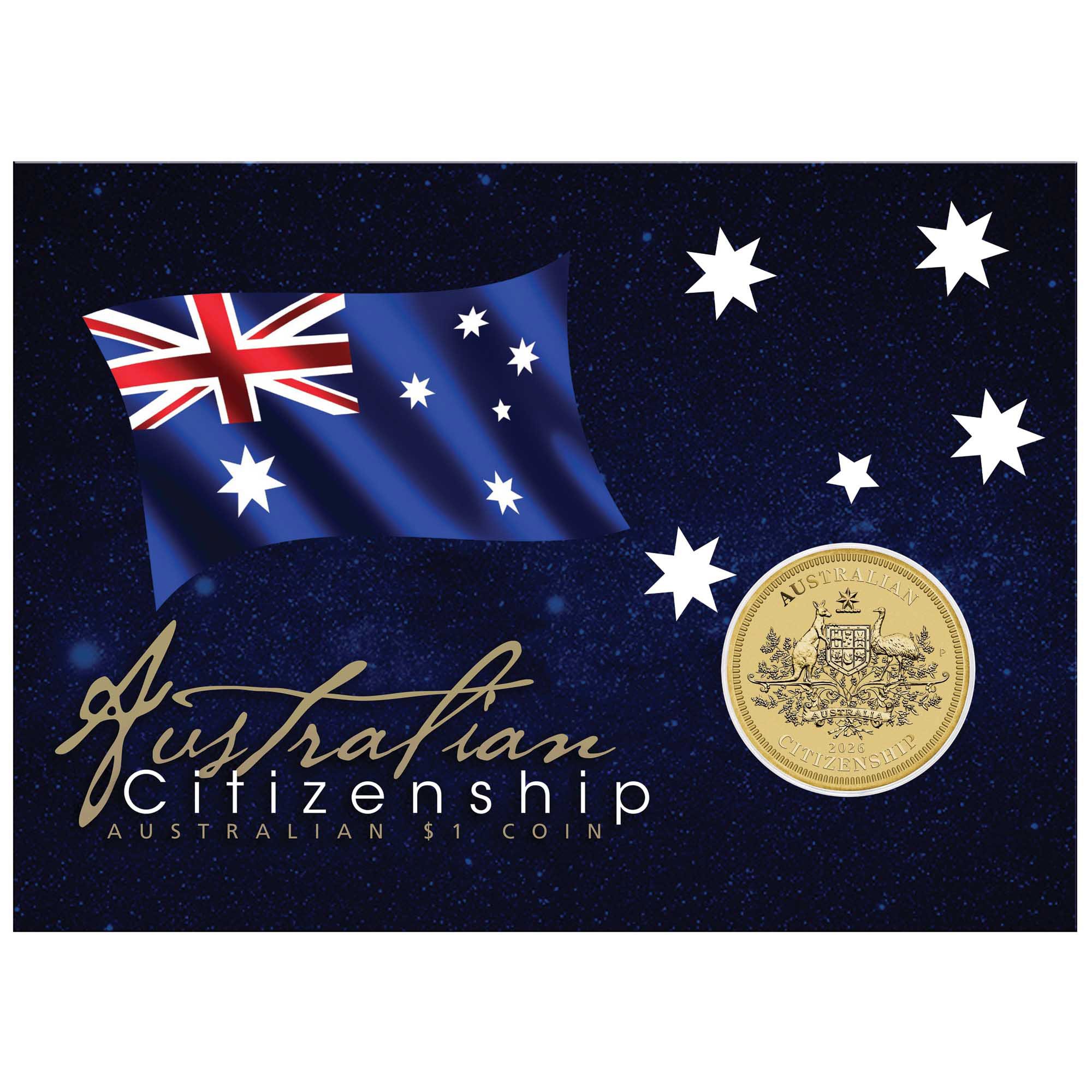 01 Australian Citizenship 2026 $1 Base Metal Coin In Card in card Front HighRes