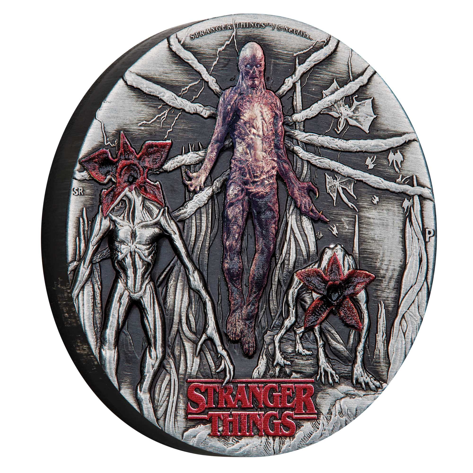 01 Stranger Things Villains 2026 2oz Silver Antiqued Coloured Coin on edge HighRes