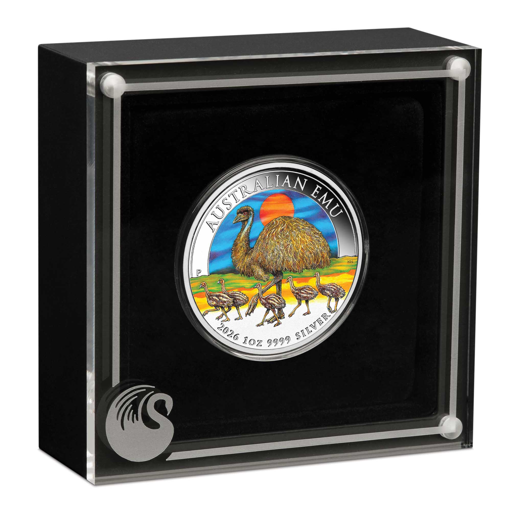 04 3930 Australian Emu 2026 1oz Silver Bu Coloured Coin in case HR