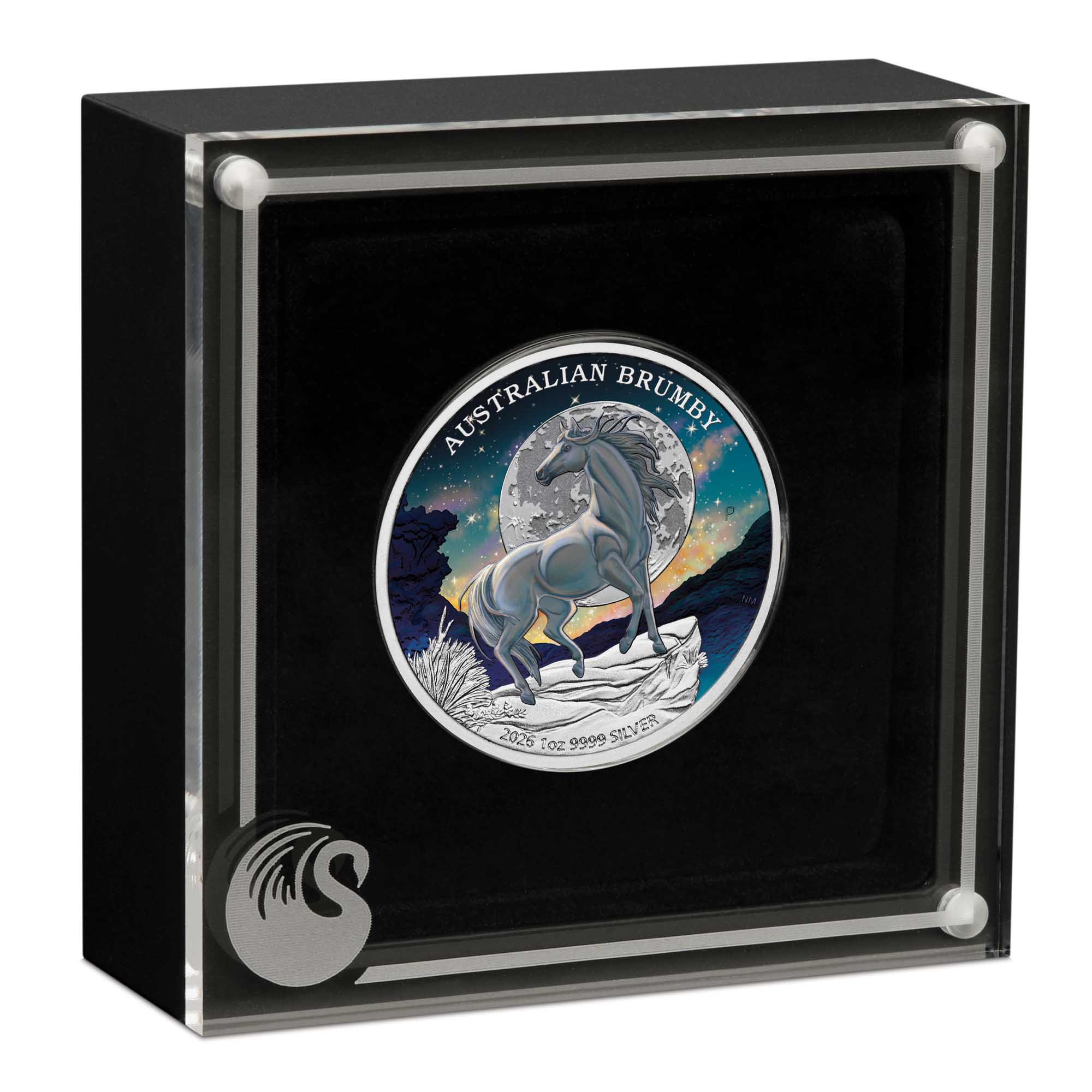 06 3980   Australian Brumby 2026 1oz Silver Bullion Coloured Coin in case HighRes