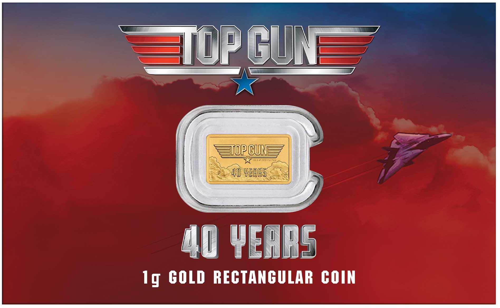 TRIM 3917 40 Years of Top Gun 2026 1g Gold Rectangle Coin in card front HR