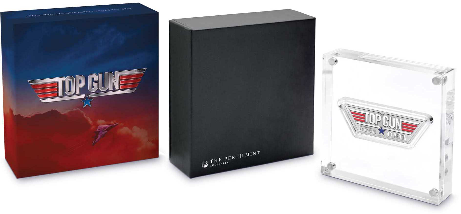 06 3917 40 Years of Top Gun 2026 1oz Silver Coloured Shaped Coin in Shipper Trim