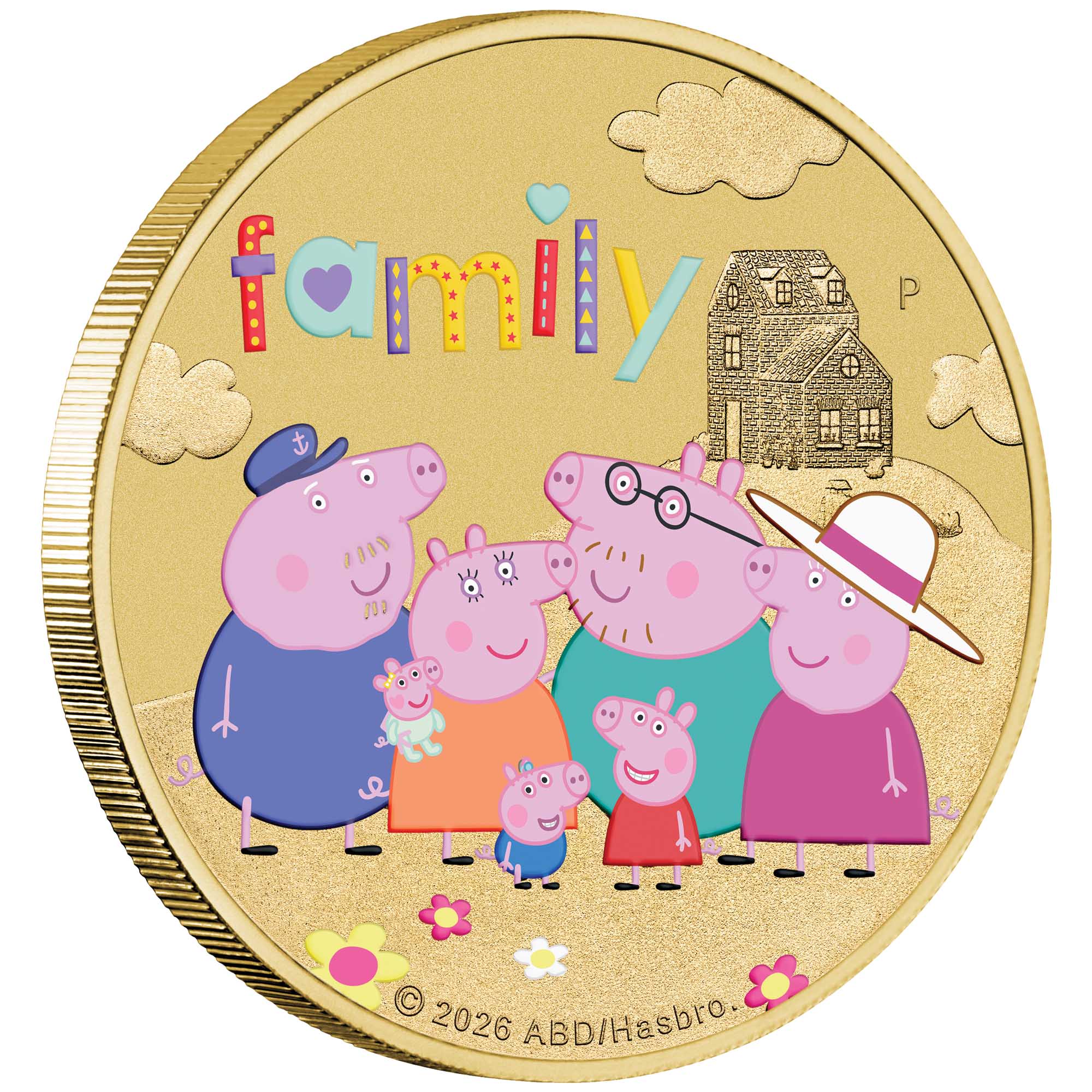 01 Peppa Pig Family 2026 Base Metal Coin On Edge HR
