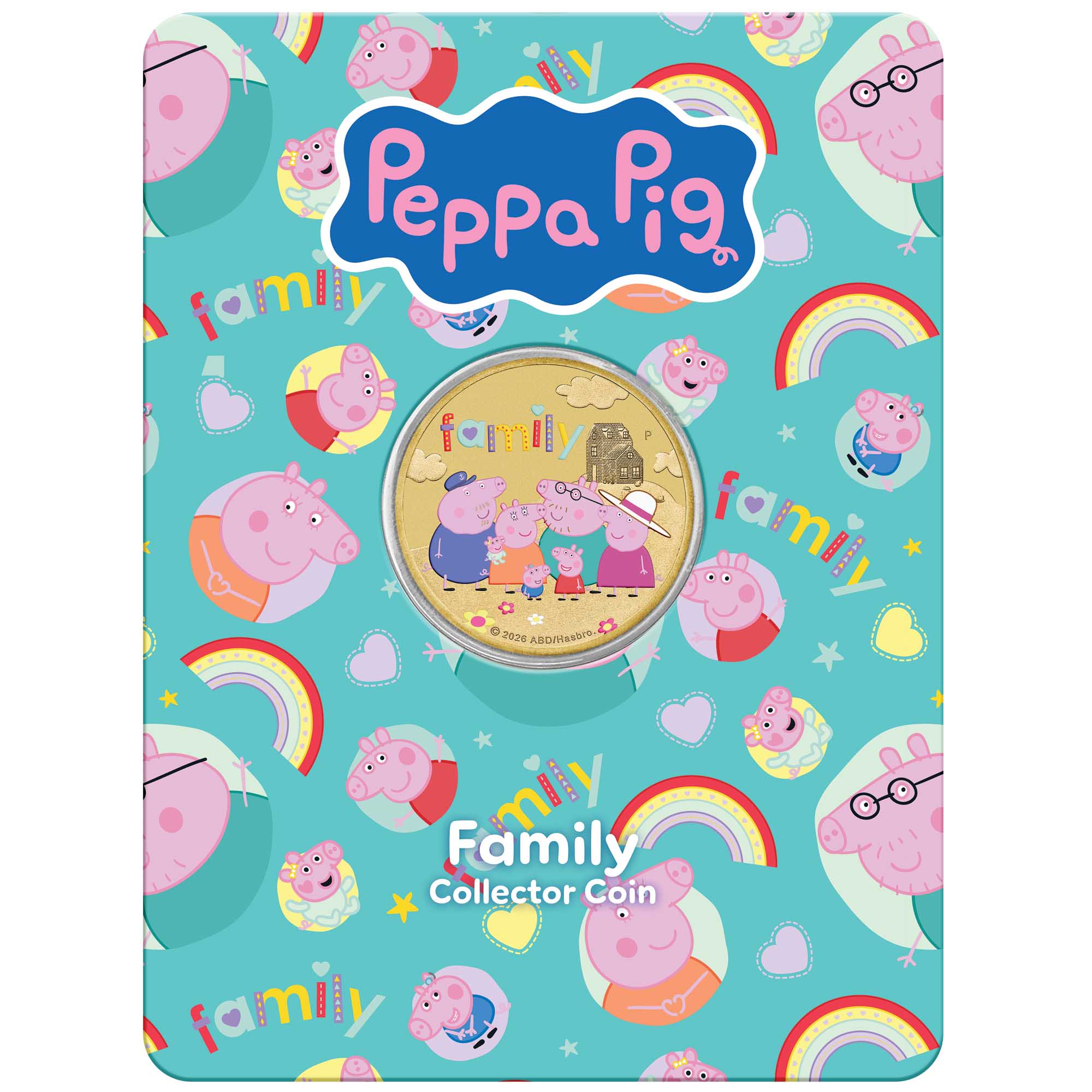01 Peppa Pig Family 2026 Base Metal Coin In Card front HR