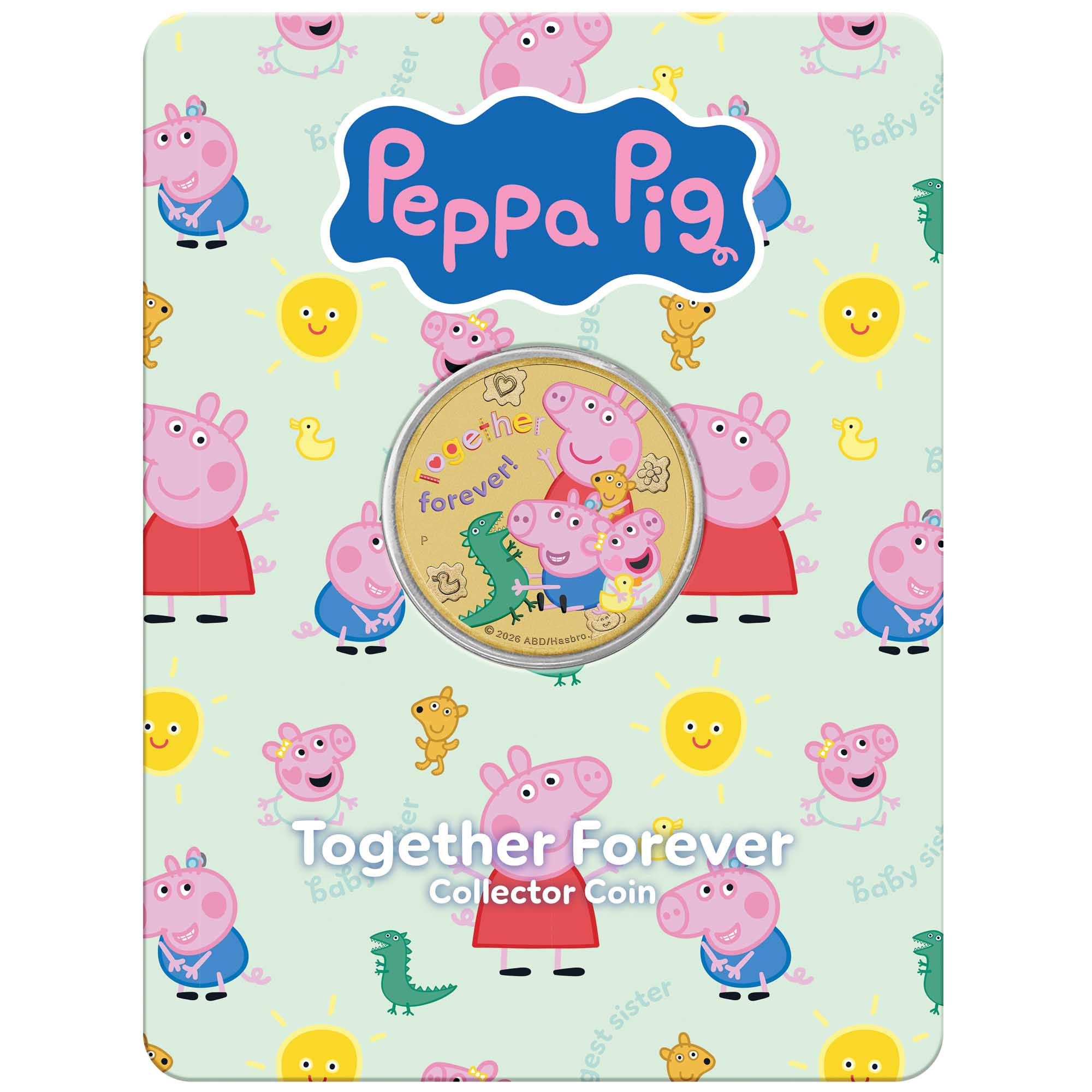 01 Peppa Pig Siblings 2026 Base Metal Coin In Card front HR