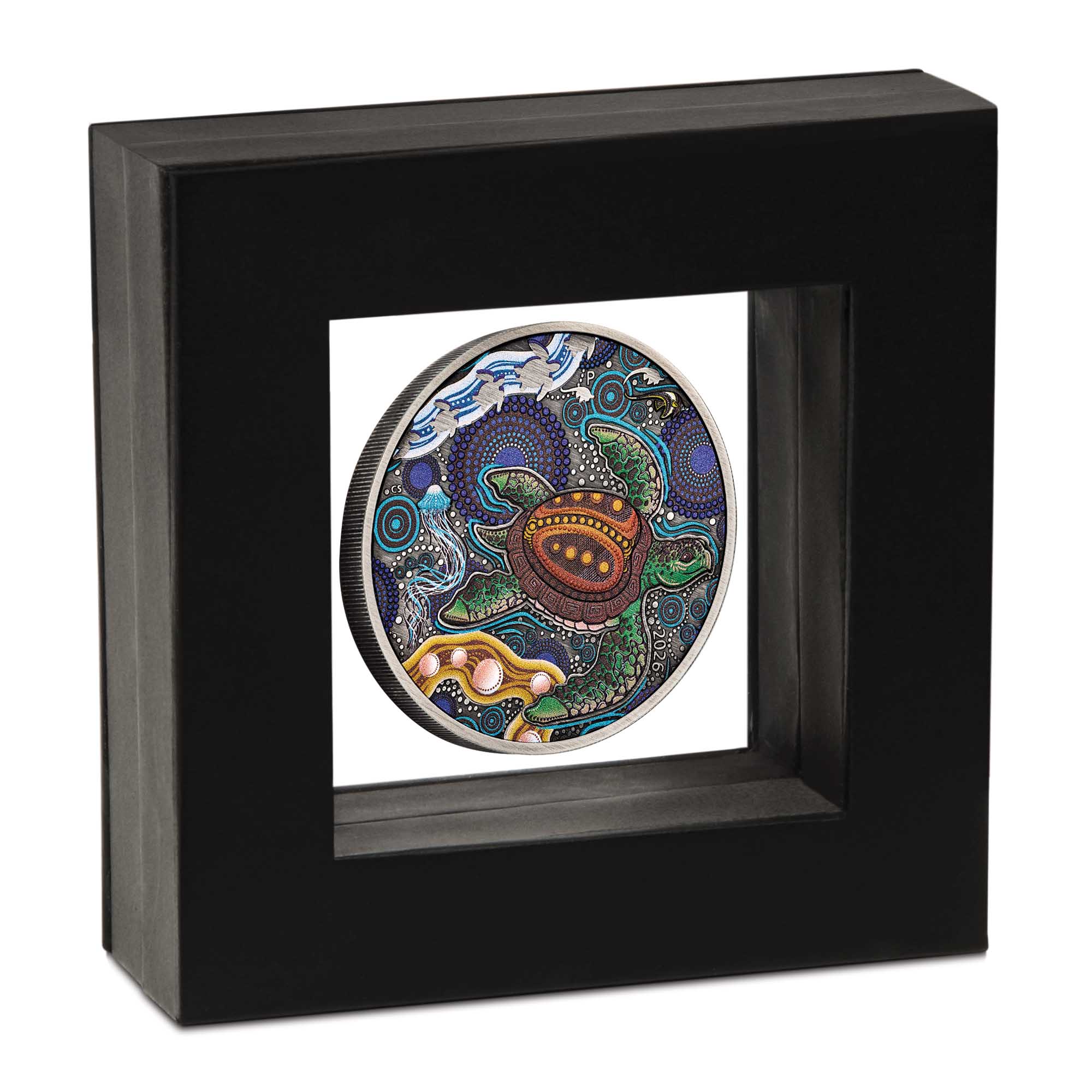 04 4071 Turtle Yaunati 2026 2oz Silver Antiqued Coloured Coin in case HR
