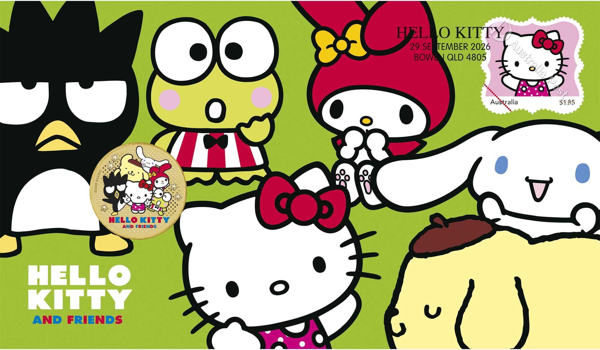 6 26Y78BAD Hello Kitty and Friends 2026 Stamp and Coin Cover EnvTrim
