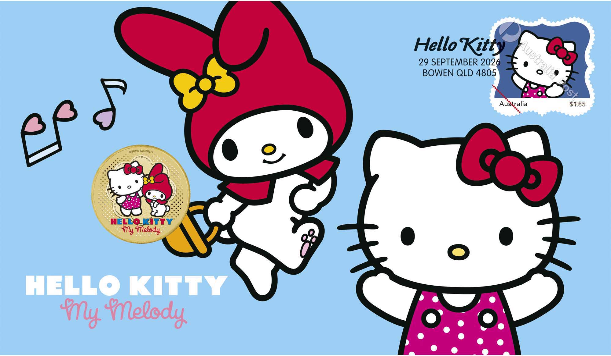 6 26Y78CAD Hello Kitty and My Melody 2026 Stamp and Coin Cover EnvTrim