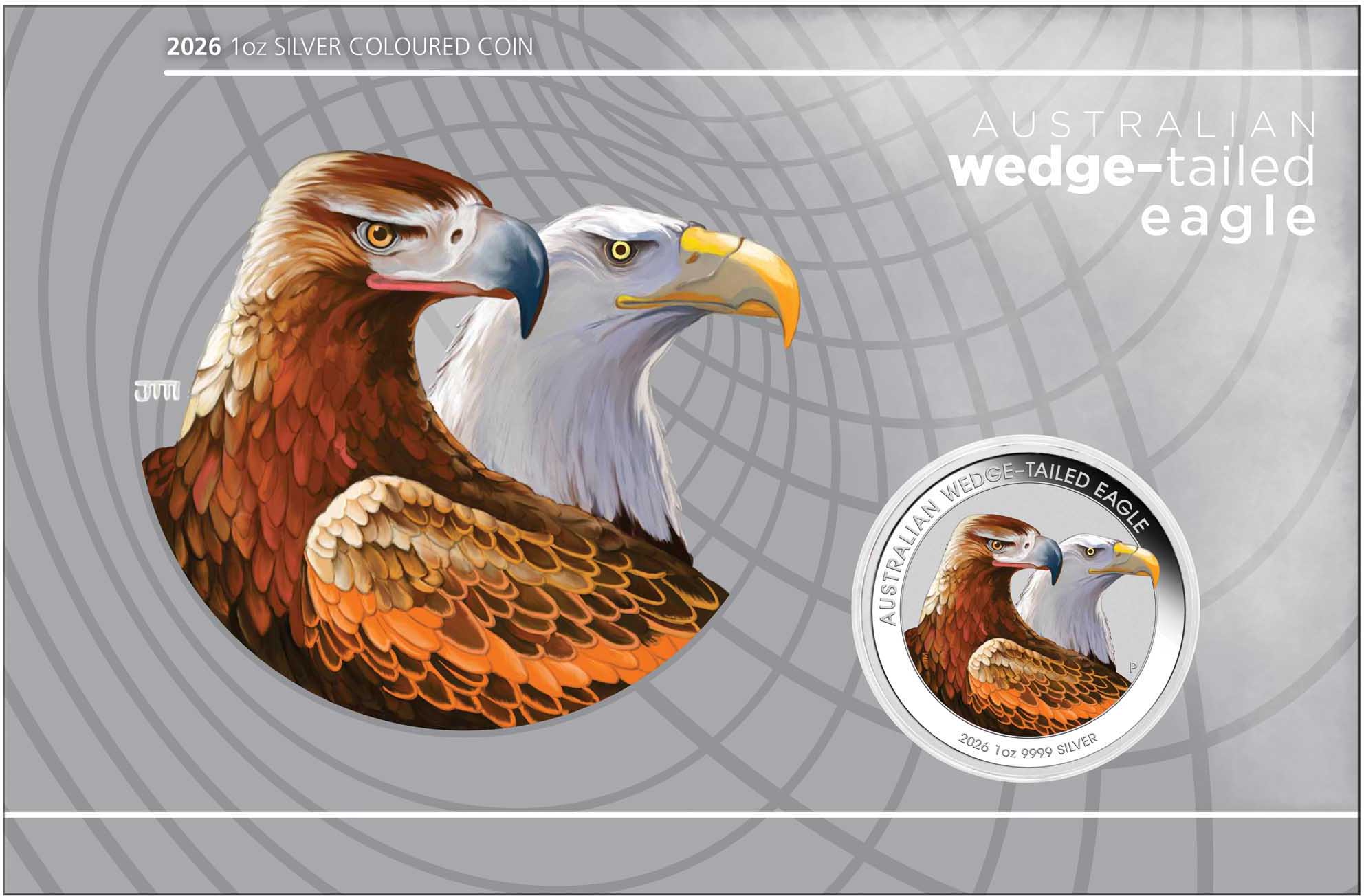 07 4044 2026 Australian Wedge Tailed Eagle 1oz Silver Bullion Coloured Coin InCard Front Cropped