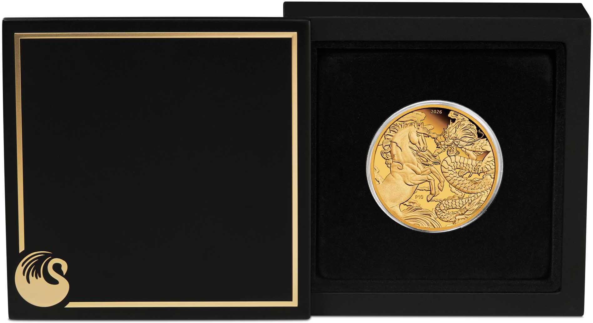 TRIM 4070 Dragon and Horse 2026 1oz Gold Proof Gilded Coin in case HR