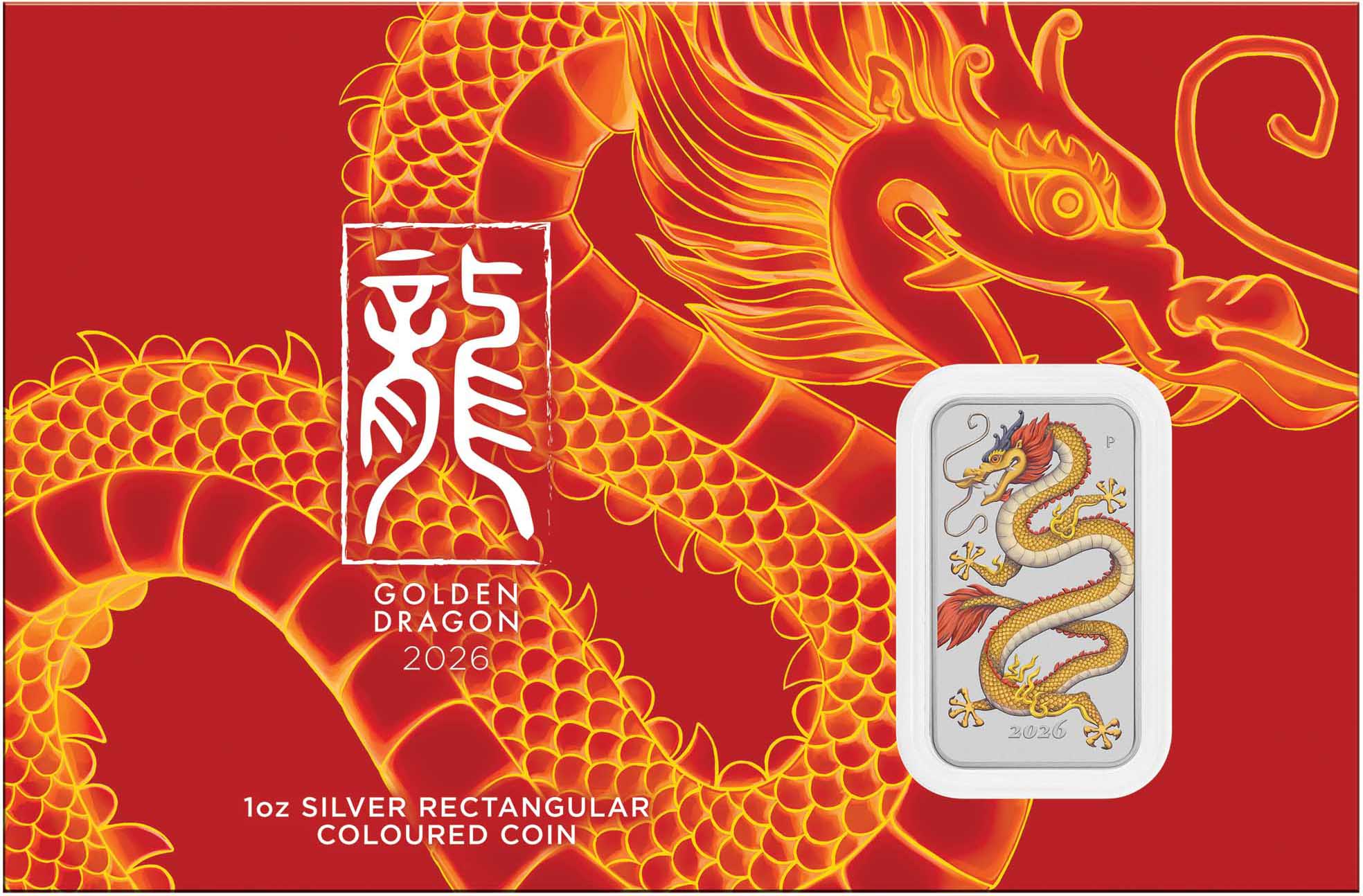 06 4088 Golden Dragon 2026 1oz Silver Proof Coloured Rectangular CIC Front Trim