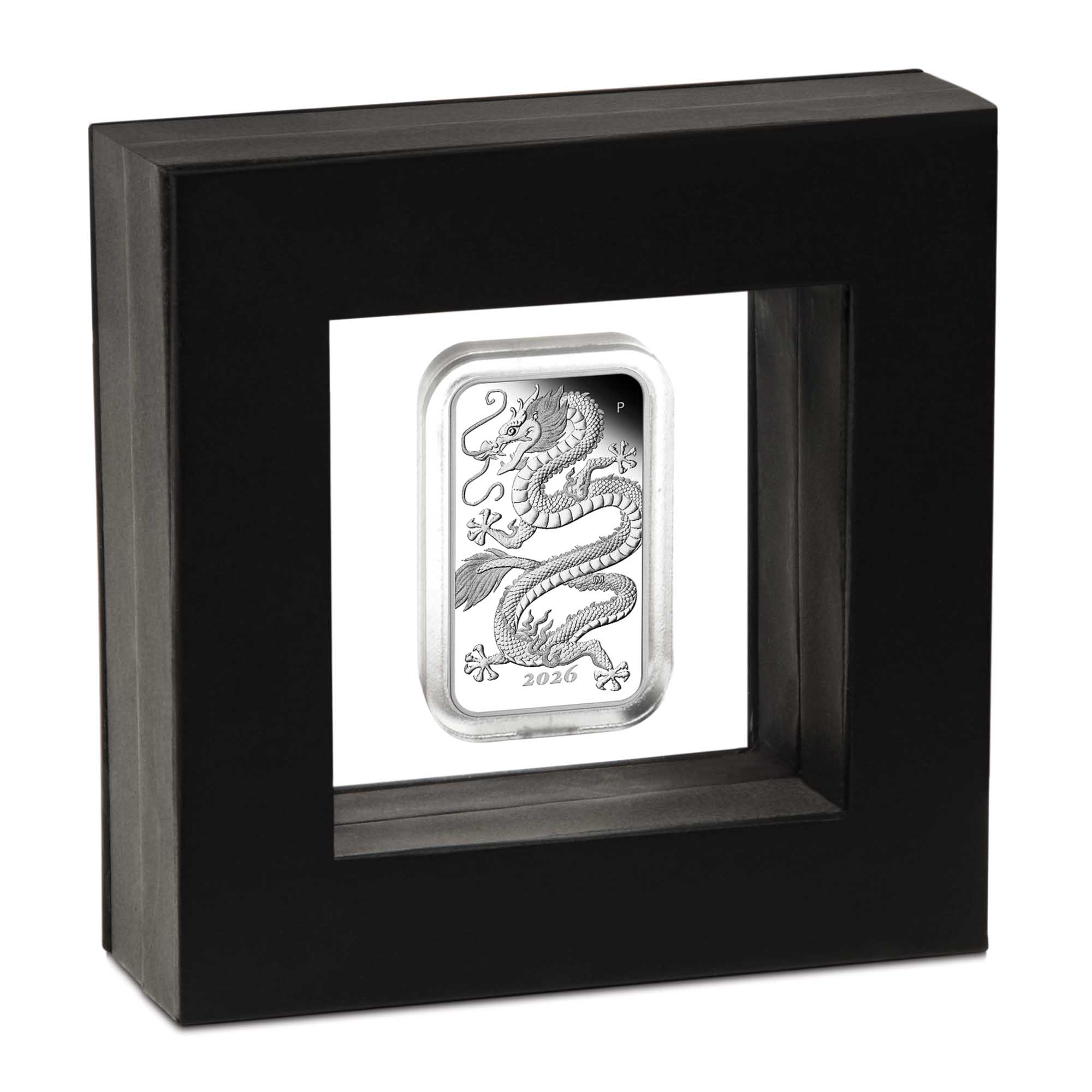 04 4089   Dragon 2026 1oz Silver Proof Rectangle Coin in Case HighRes