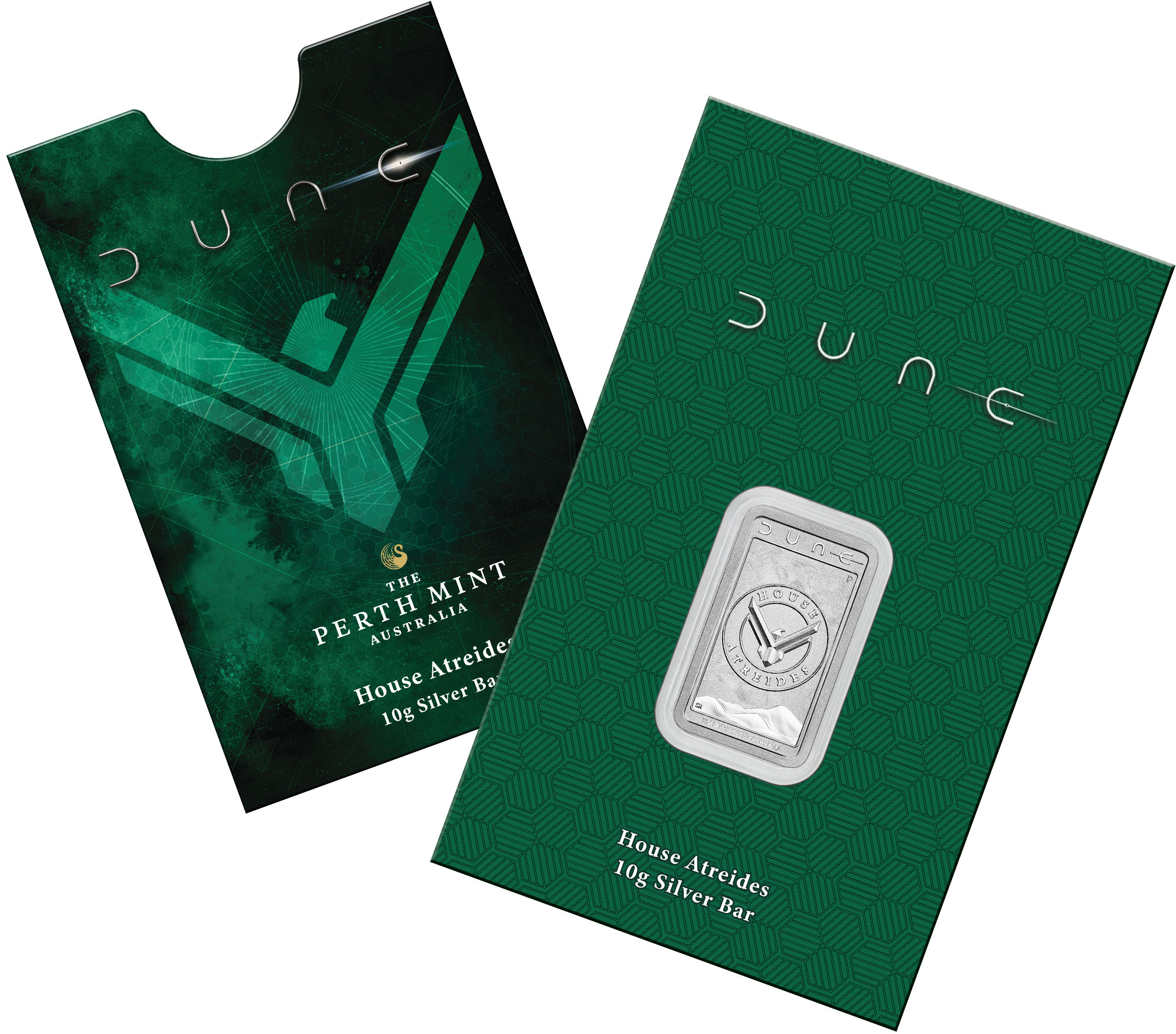 dune house atreides 2026 10g silver minted bar packaging