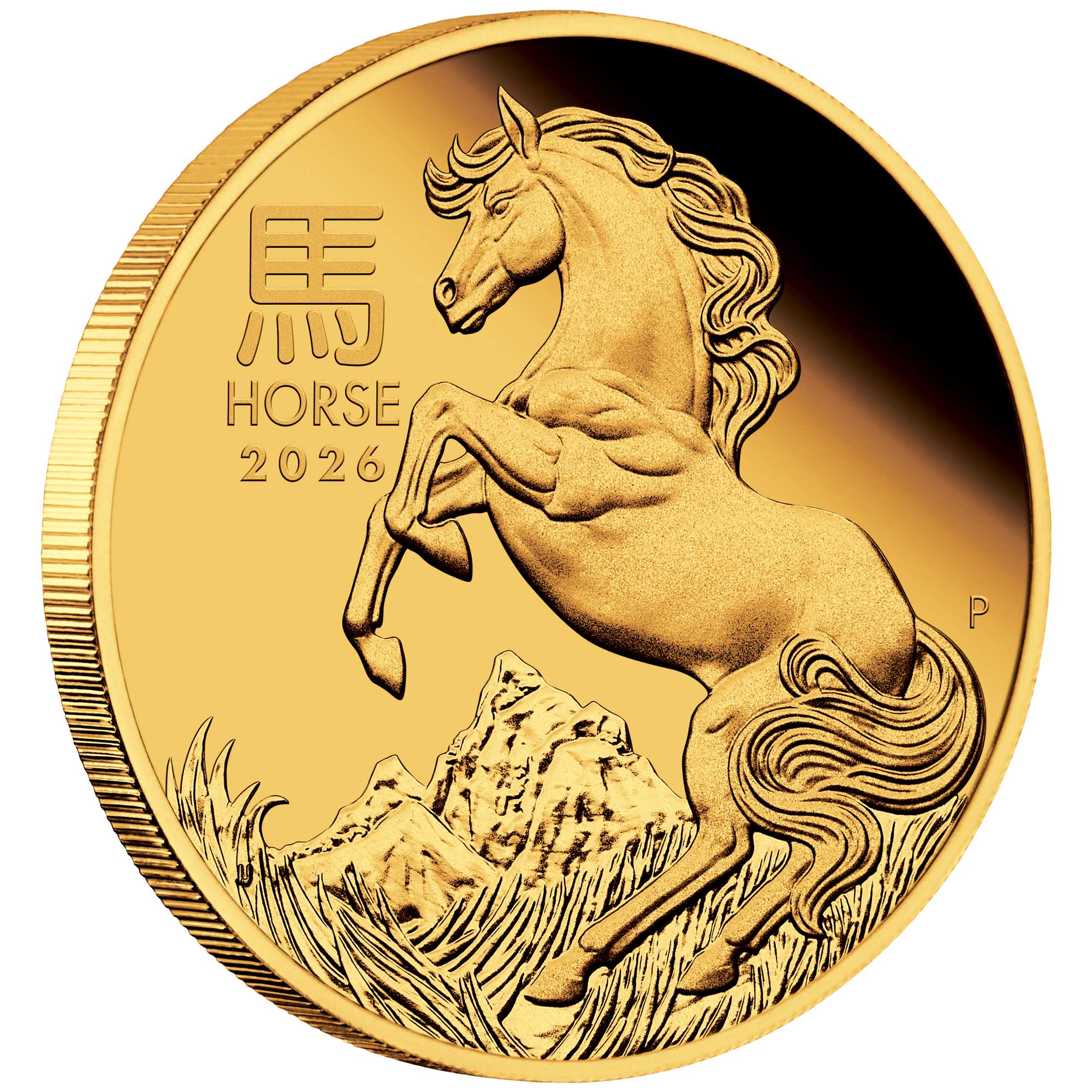 01 2026 Lunar Series III YOT Horse 1oz Gold Proof Coin On Edge HighRes
