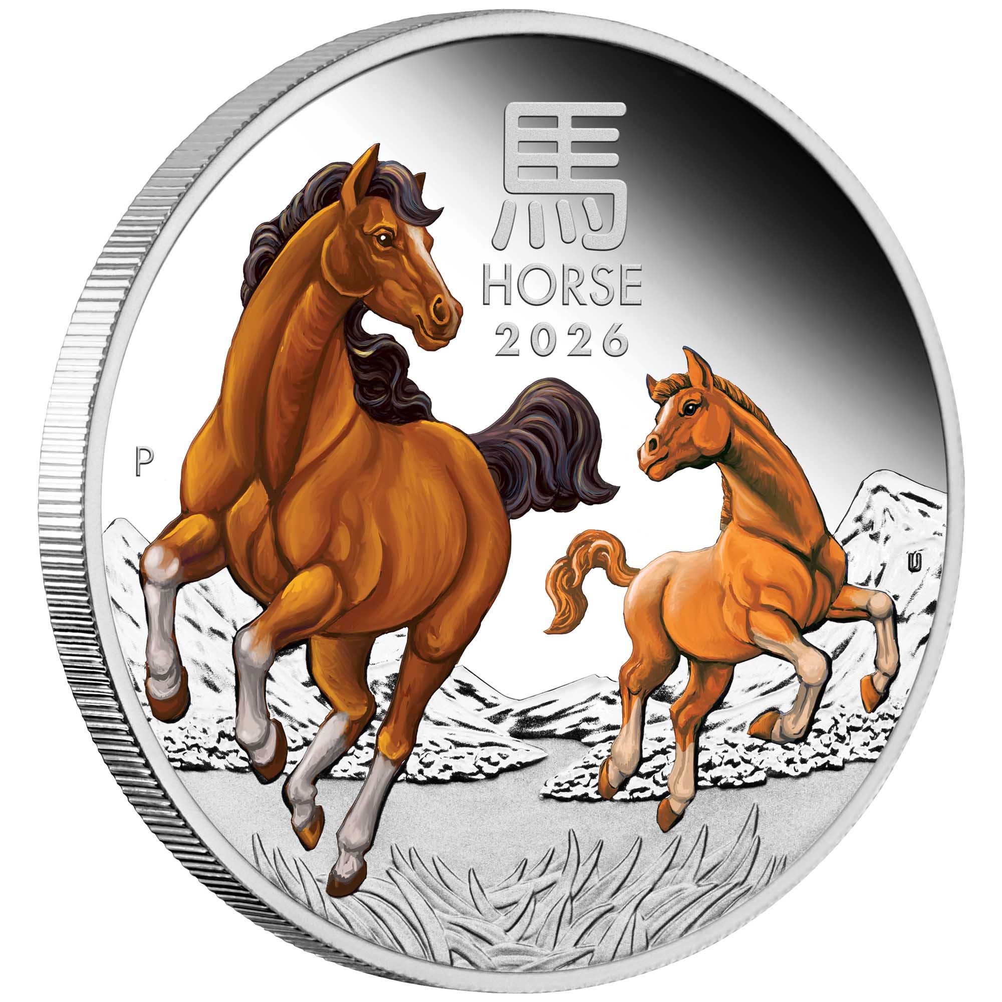 01 2026 Lunar Series III YOT Horse 1oz Silver Proof Coloured Coin on edge HighRes