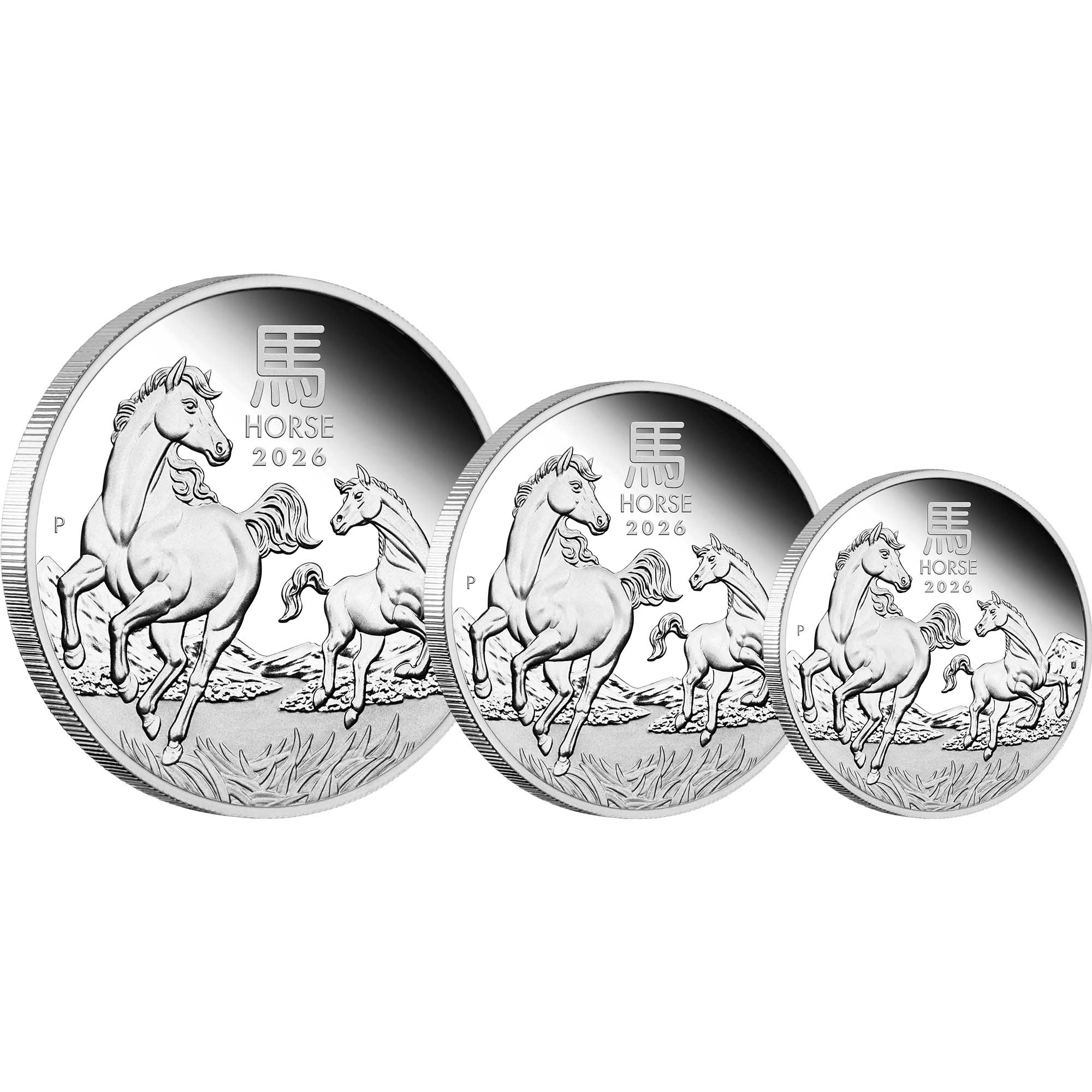 02 2026 Lunar Series III YOT Horse Silver Proof Coin Three Coin Set OnEdge HighRes