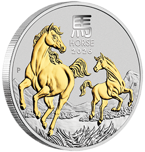 2026 Lunar Series III YOT Horse 1oz Silver Gilded Coin on edge TrnspBG