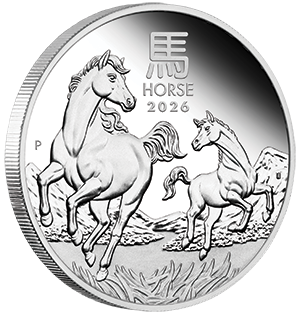 2026 Lunar Series III YOT Horse 1oz Silver Proof Coin on edge TranspBG