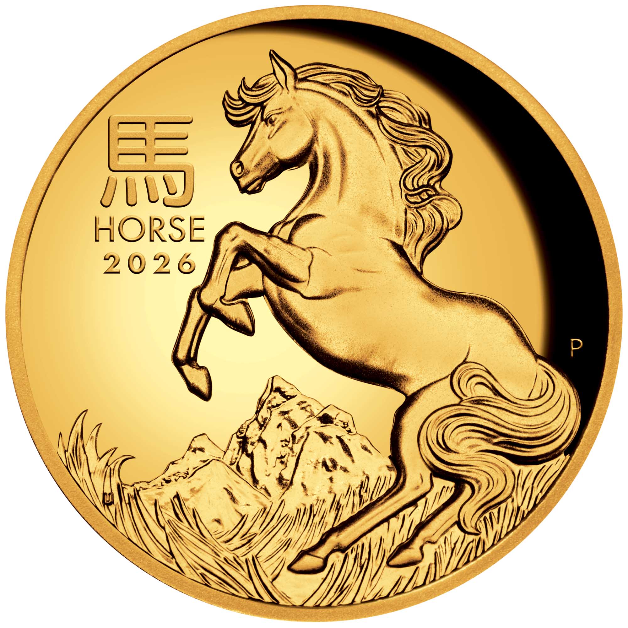 02 2026 Lunar YOT Horse 1oz Gold Proof High Relief Coin straight on HighRes