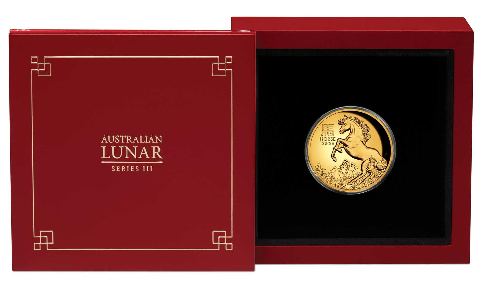 06 2026 Lunar YOT Horse 1oz Gold Proof High Relief Coin in case CROPPED