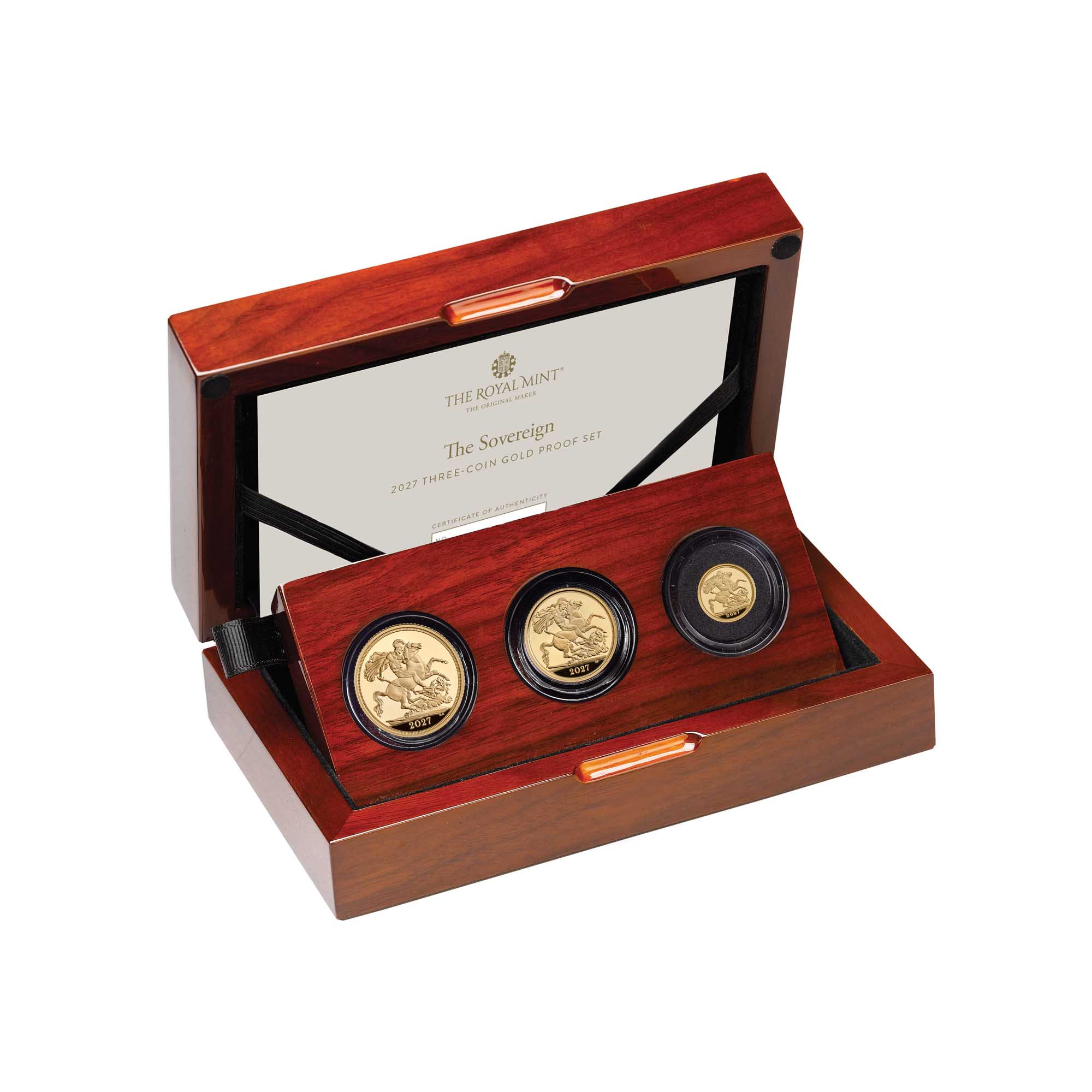 1 27A67DAA BRM The Sovereign 2027 Gold Proof 3 Coin Set InCase