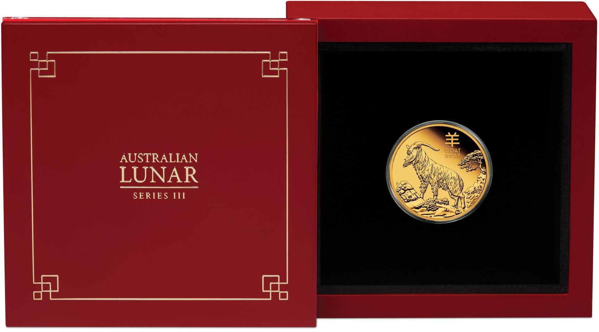 11 ALS3 YOT Goat 2027 1 4 Gold Proof Coin in case trim