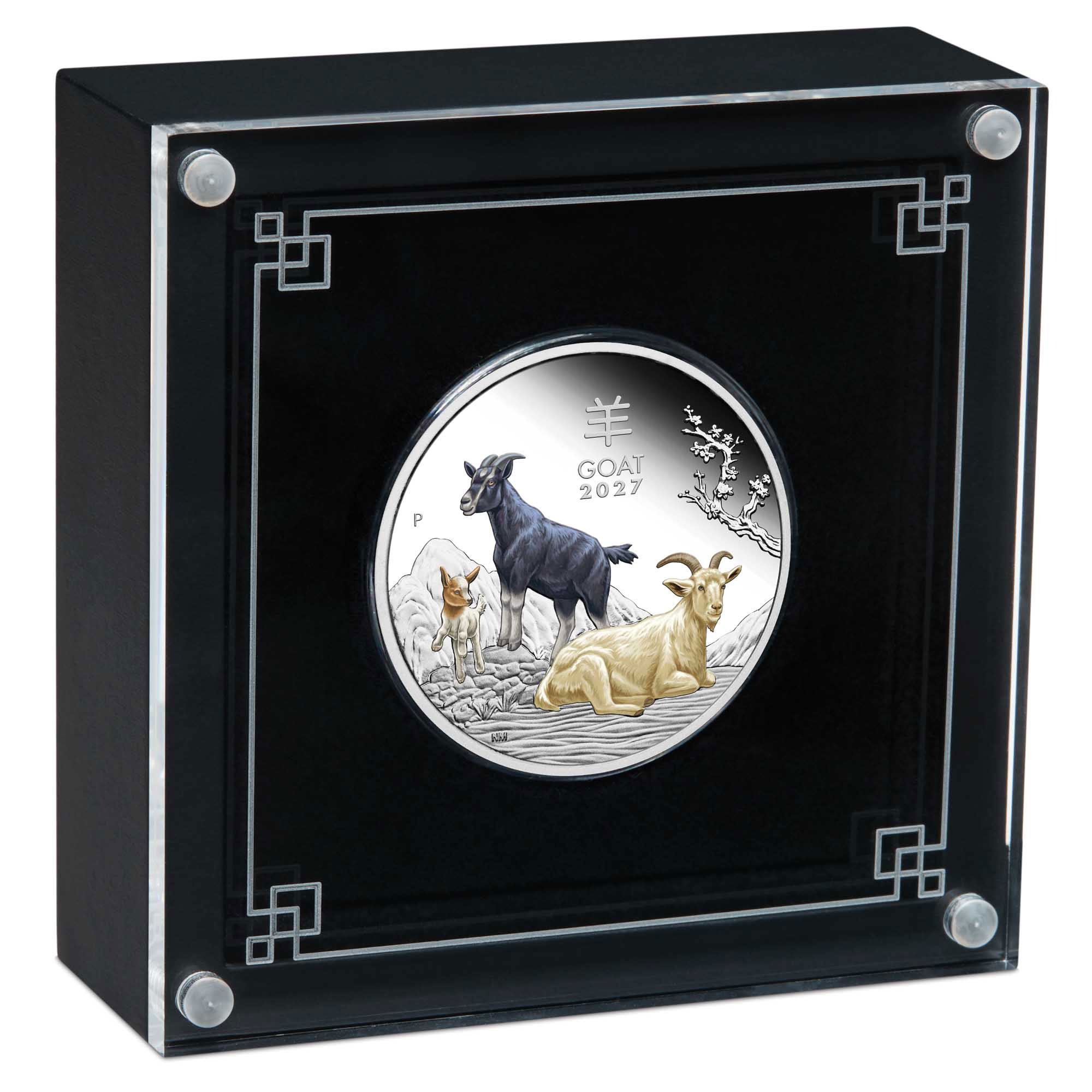 12 3987   Lunar Series III YOT Goat 2027 1oz Silver Proof Coloured Coin in case HighRes