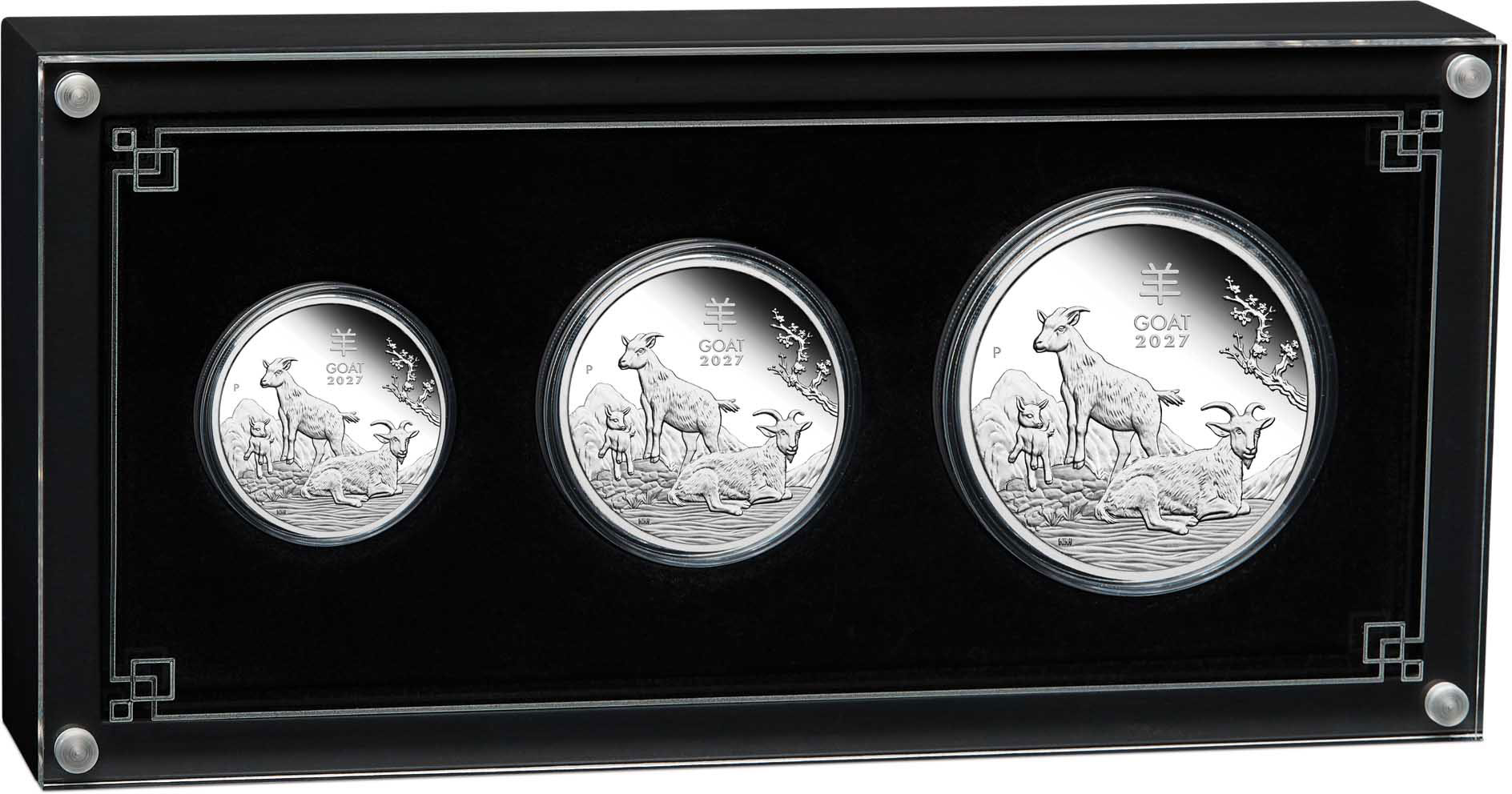 06 ALS3 YOT Goat 2027 1oz Silver Trio Coin Set in case trim