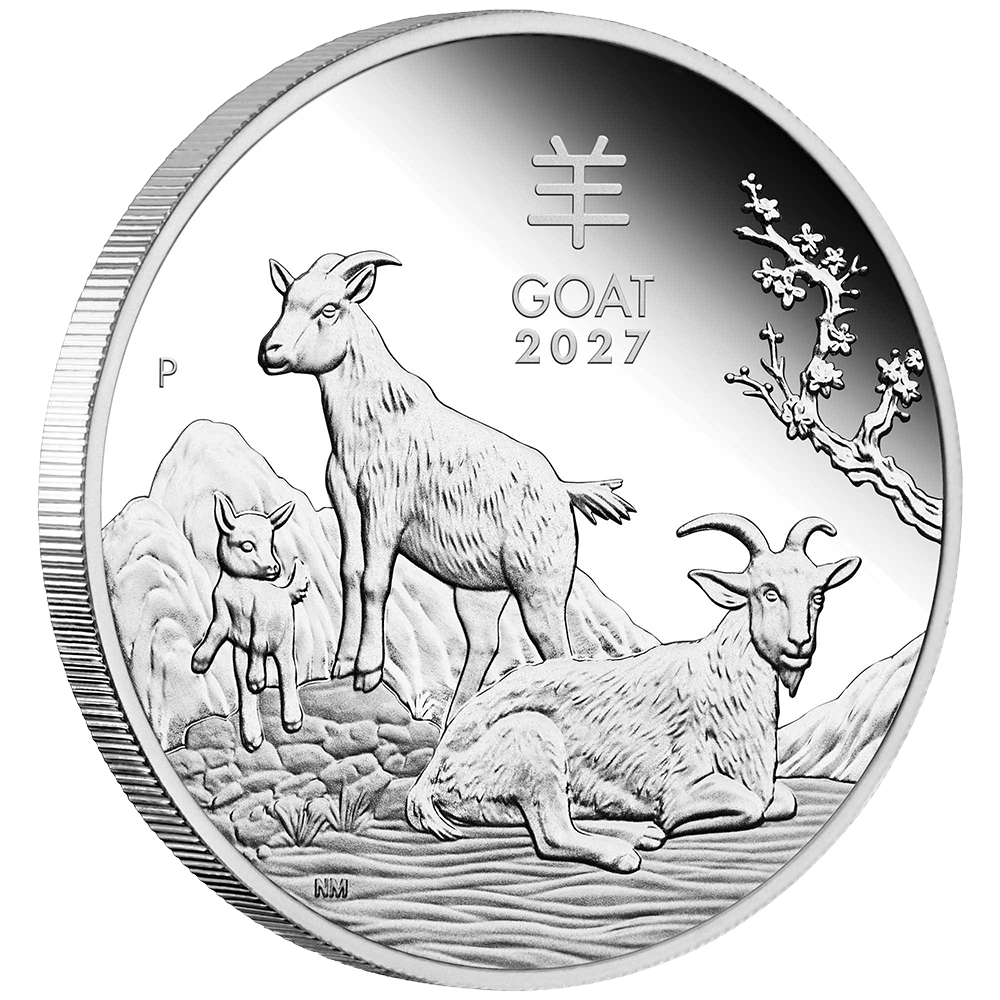 01 3988   Lunar Series III YOT Goat 2027 Silver Proof Coin On Edge HighRes