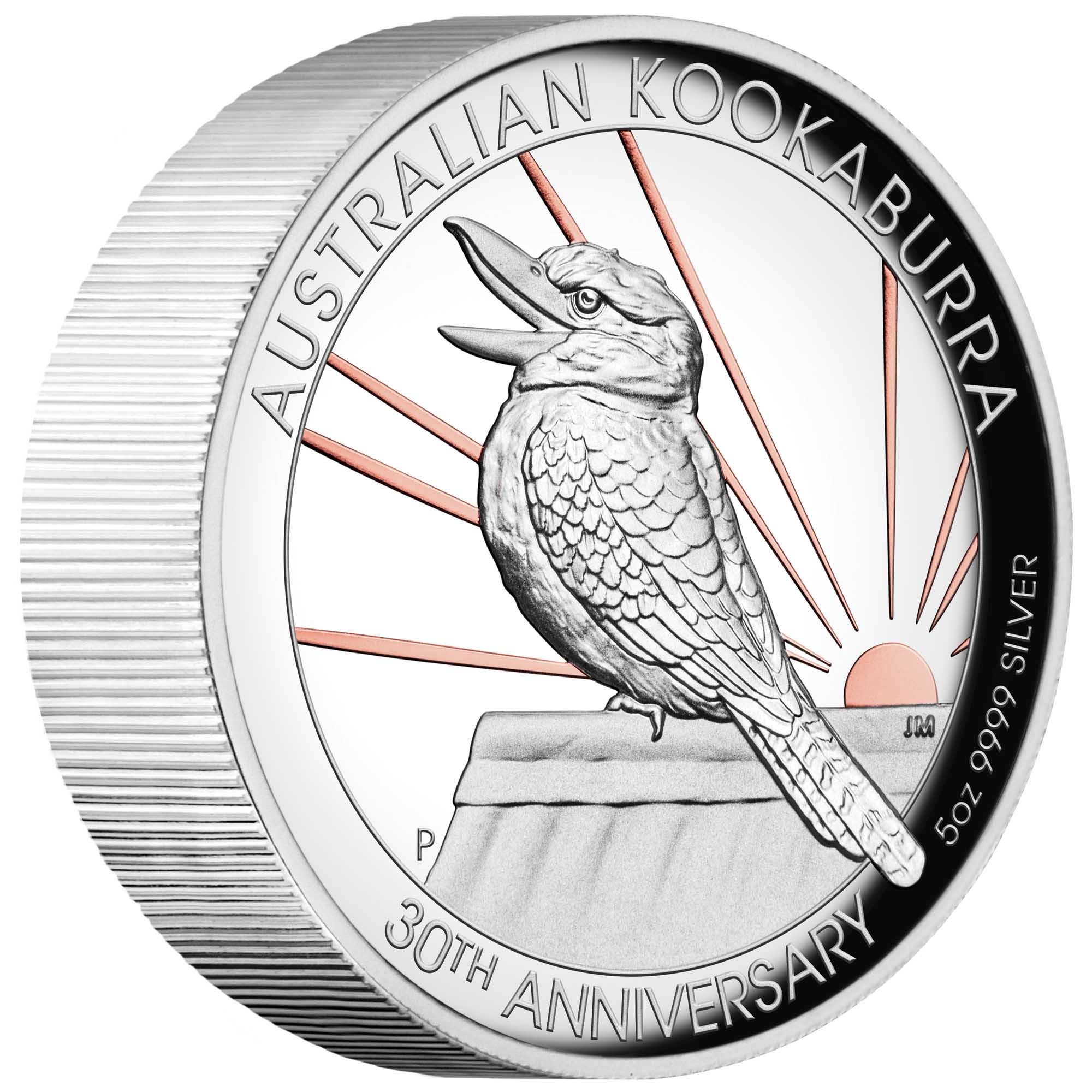 01 2020 kookaburra 5oz silver proof high relief gilded OnEdge
