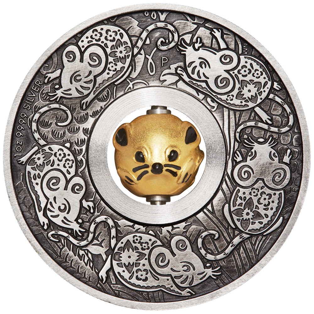 02 year of the mouse rotating charm 2019 1oz silver antiqued StraightOn
