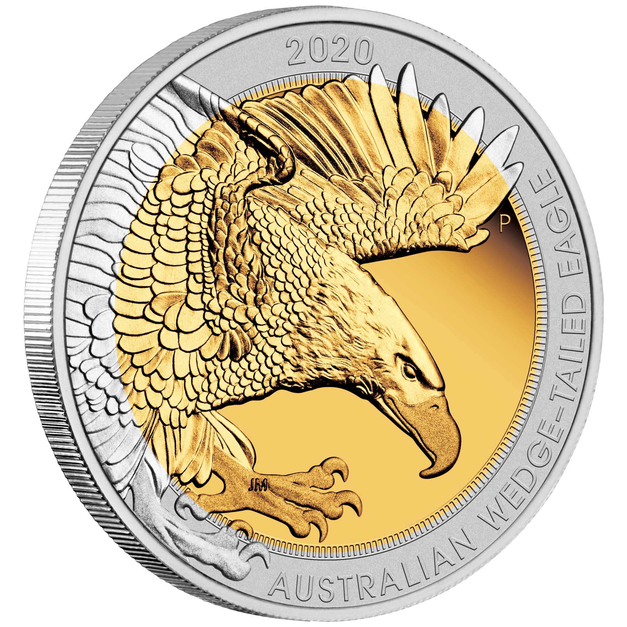 01 2020 AustralianWedgeTailedEagle 1.5oz BiMetal Proof OnEdge HighRes
