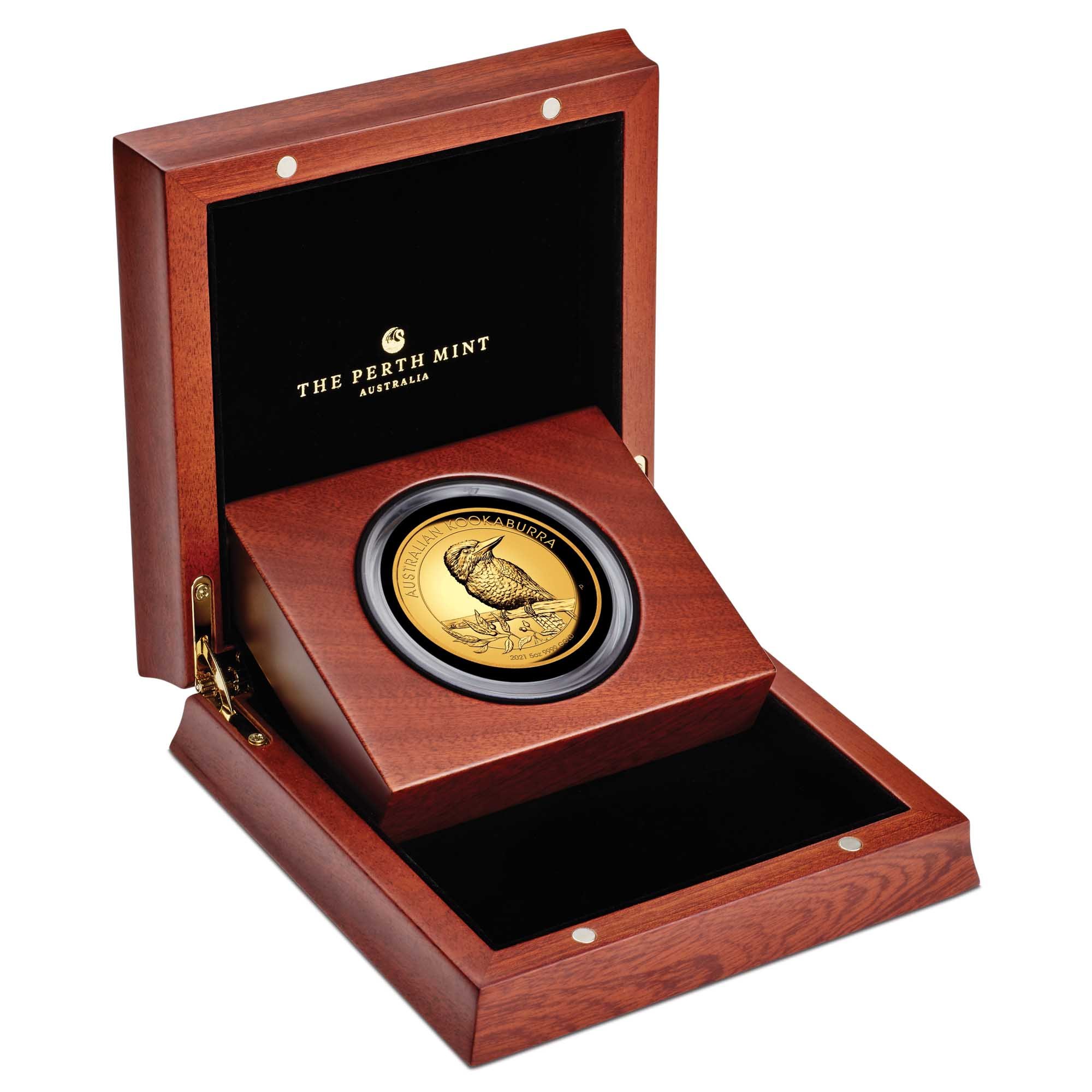 04 2021 Australian Kookaburra 5oz Gold Proof HR InCase HighRes